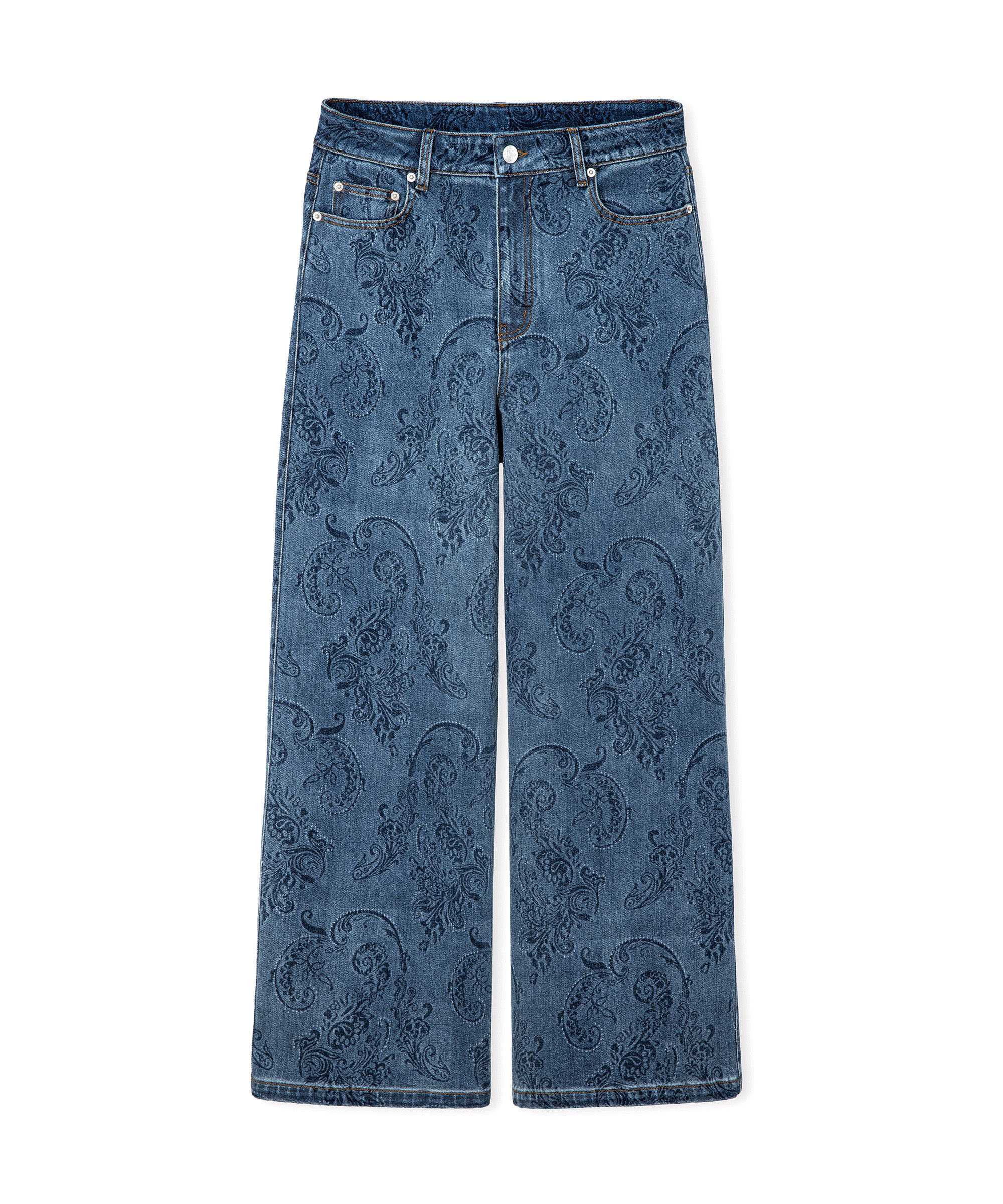 Etnik desen baskılı jean pantolon - IS1260018038AC7 - Koyu İndigo Jean Pantolon