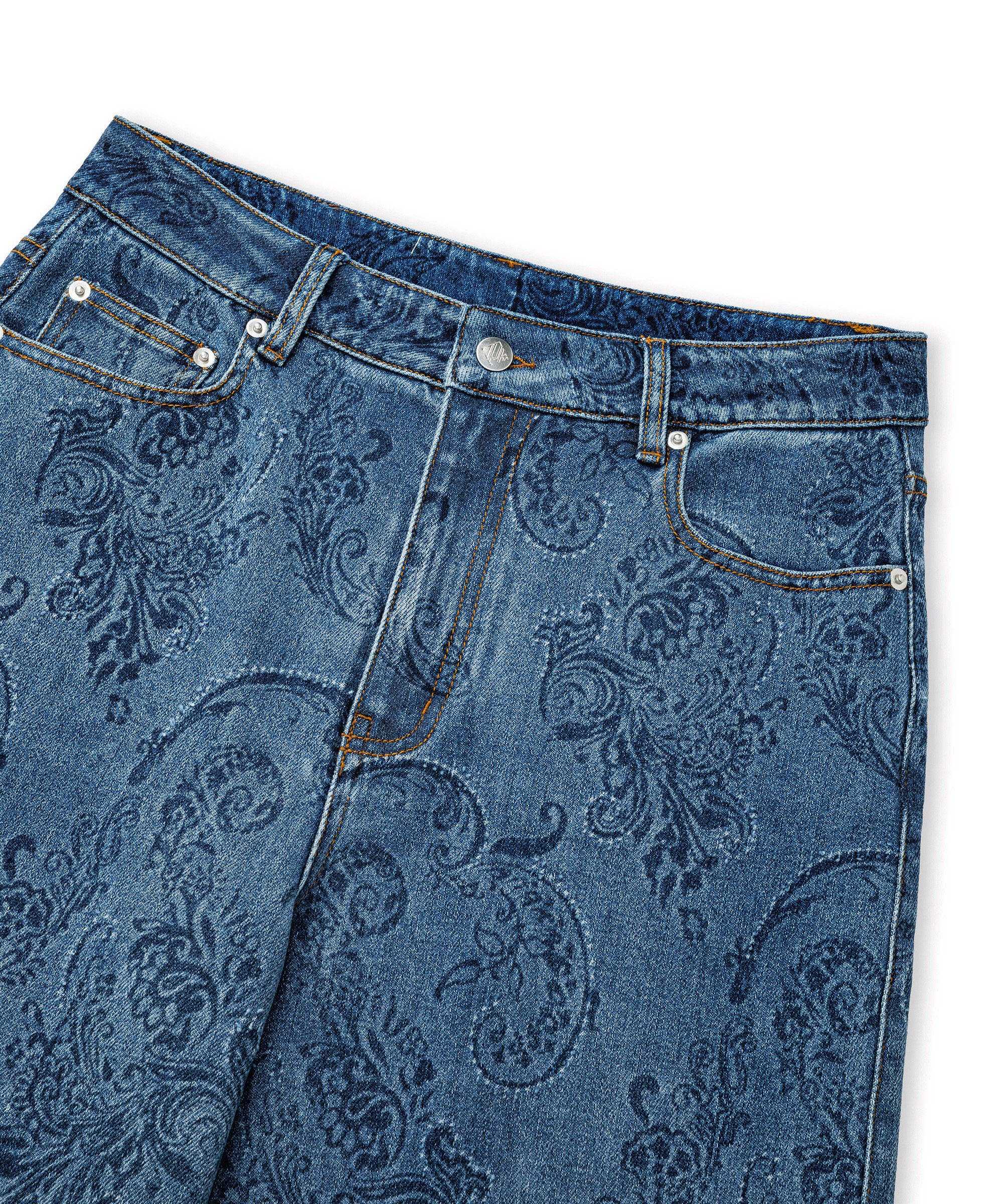 Etnik desen baskılı jean pantolon - IS1260018038AC7 - Koyu İndigo Jean Pantolon