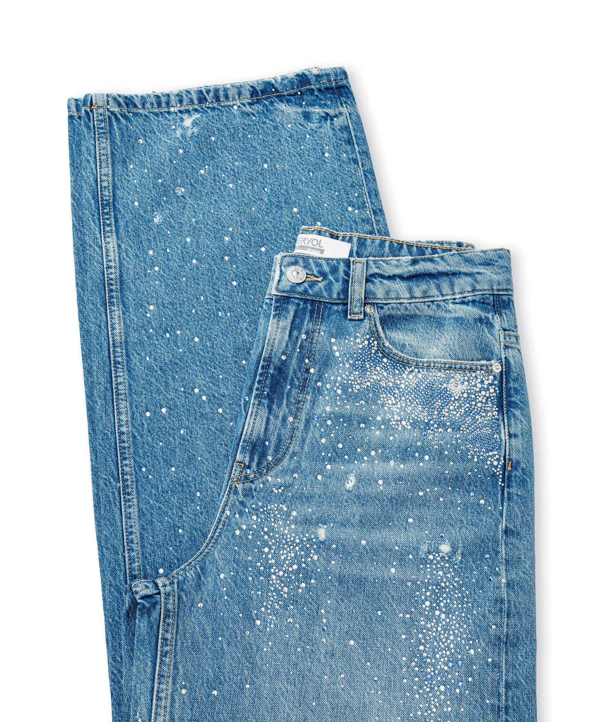 Mavi Hotfix baskılı wide leg jean pantolon IS1260018040629 | İpekyol