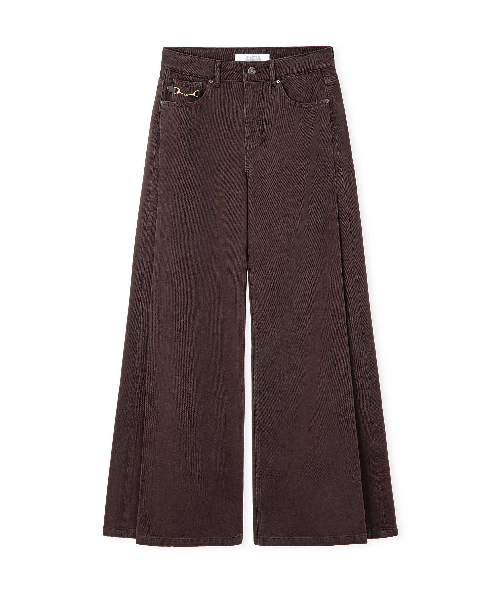 Zincirli wide leg jean pantolon - IS1260018043074 - Kahverengi Jean Pantolon