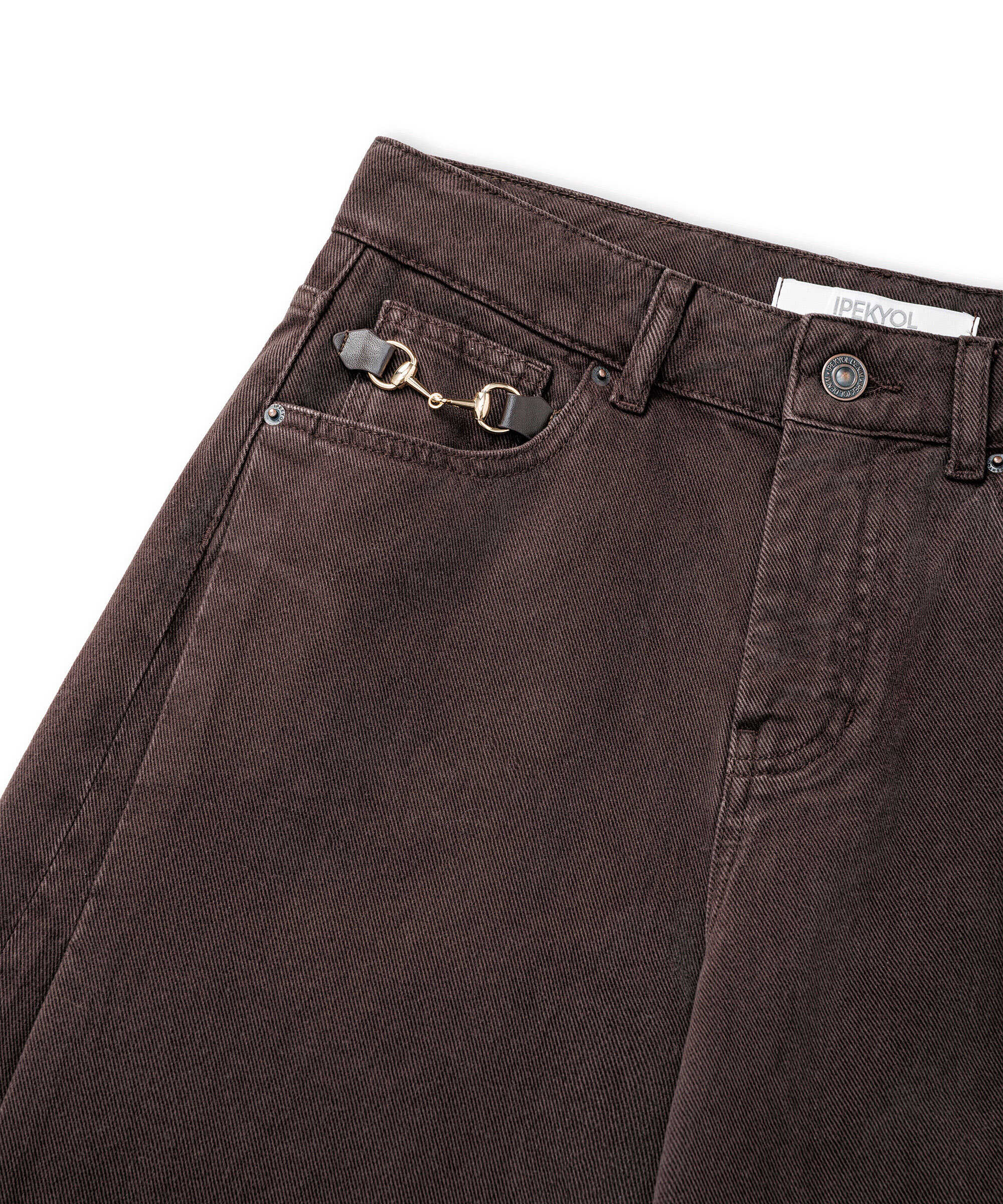 Zincirli wide leg jean pantolon - IS1260018043074 - Kahverengi Jean Pantolon