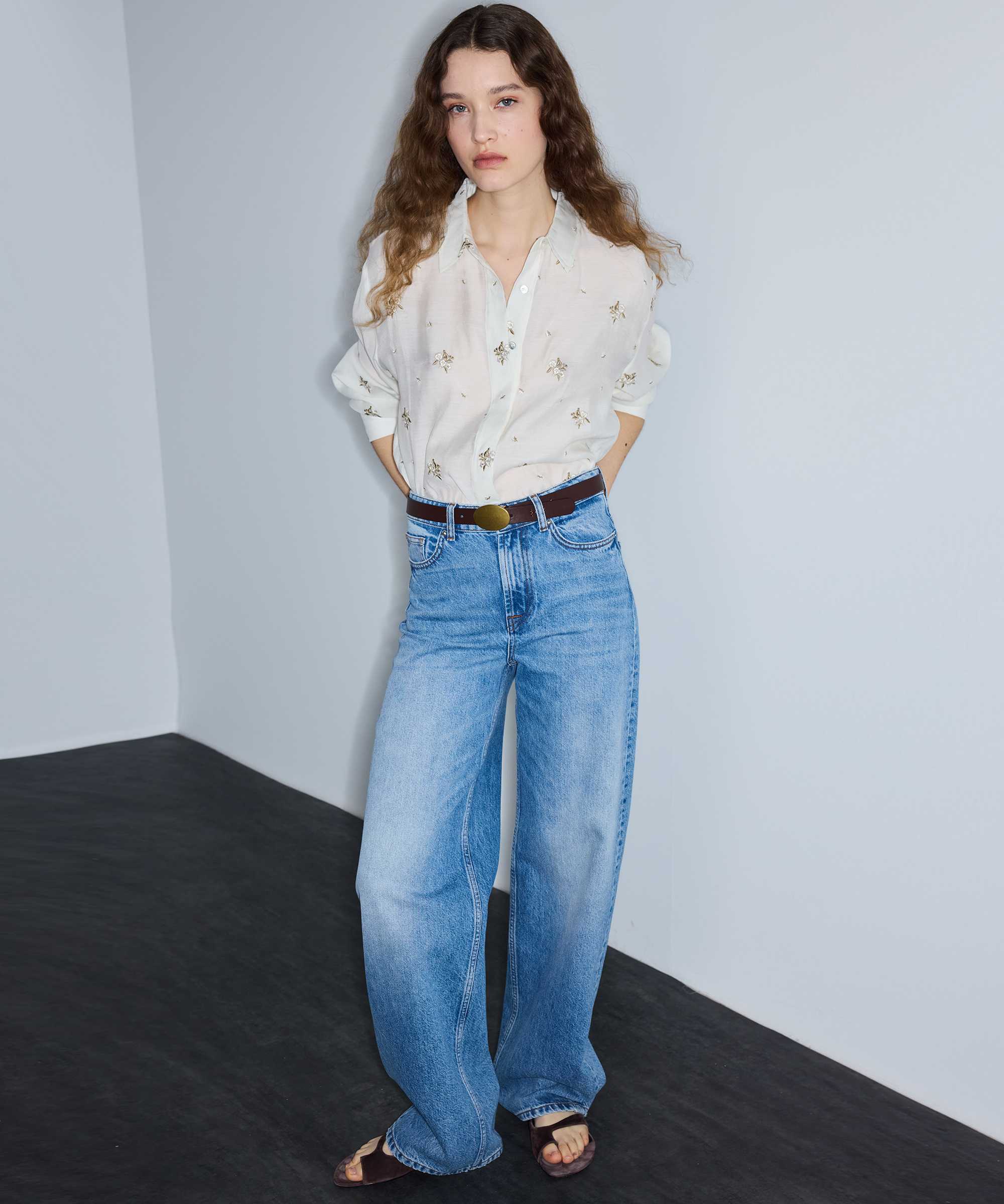 Kontrast nakışlı gömlek - IS1260025173018 - Ekru GOMLEK