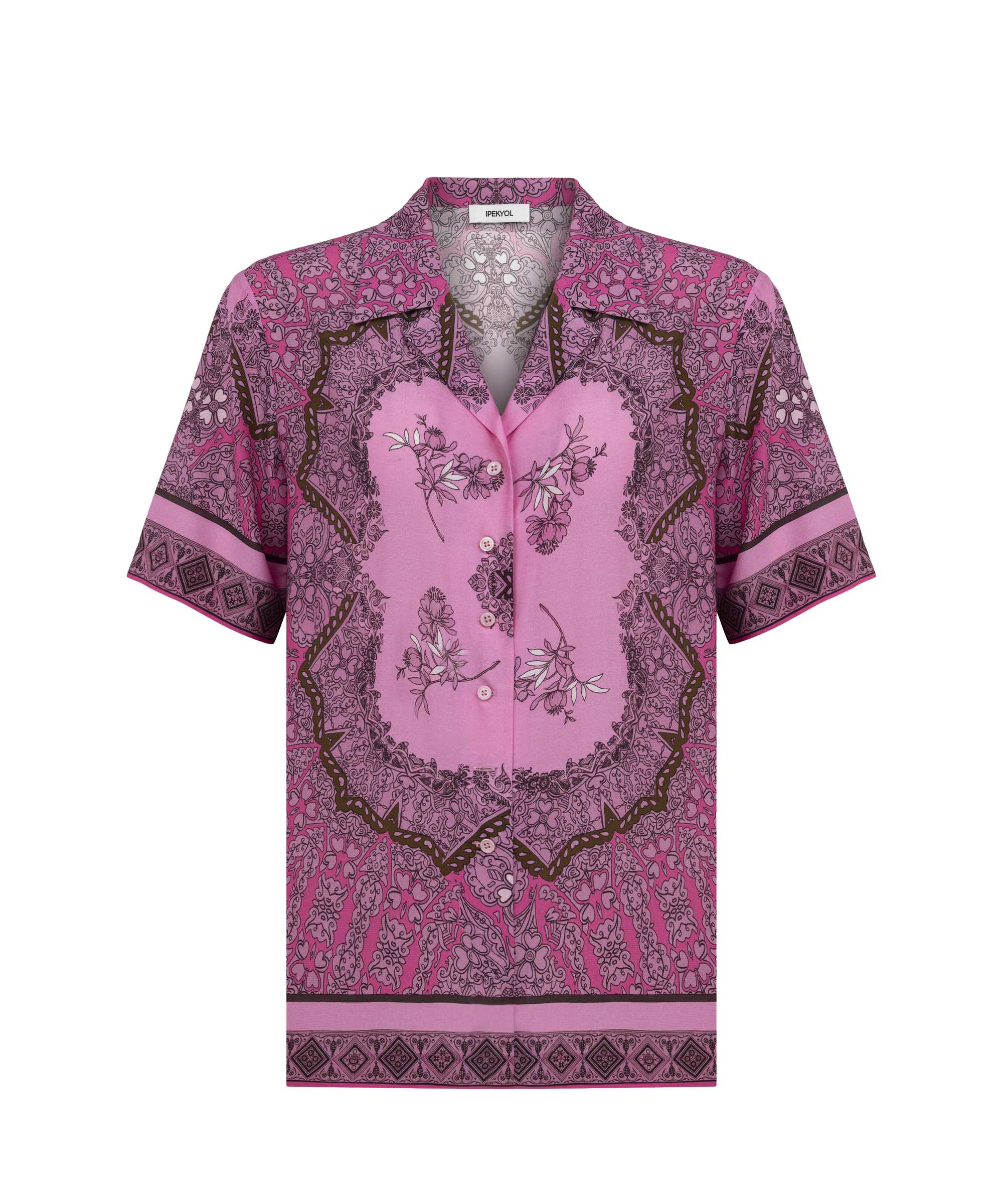 Görsel baskılı viskoz gömlek - IS1260025213033 - Pembe GOMLEK