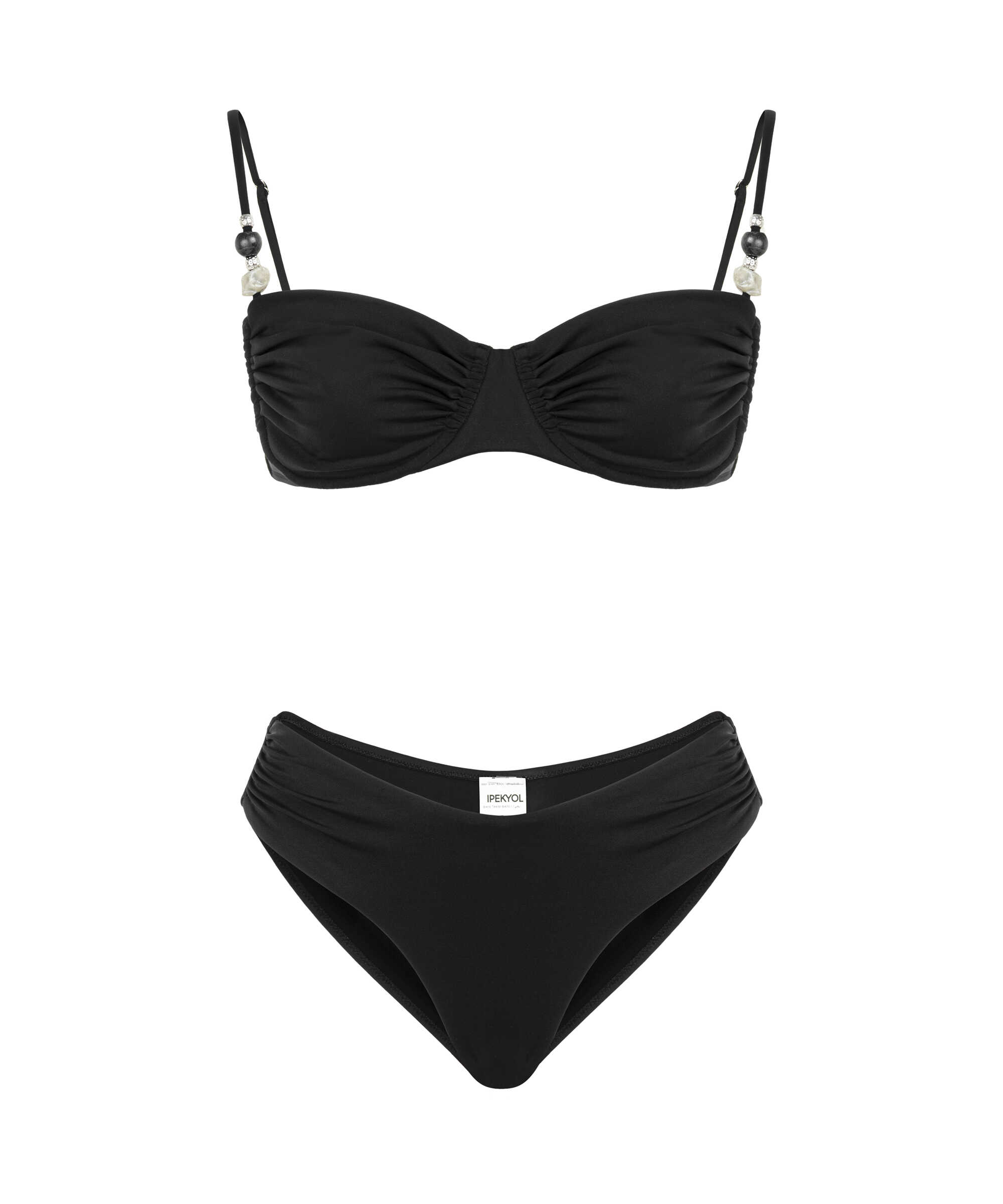 Karma boncuk aksesuarlı bikini seti - IS1260038001001 - Siyah Bikini