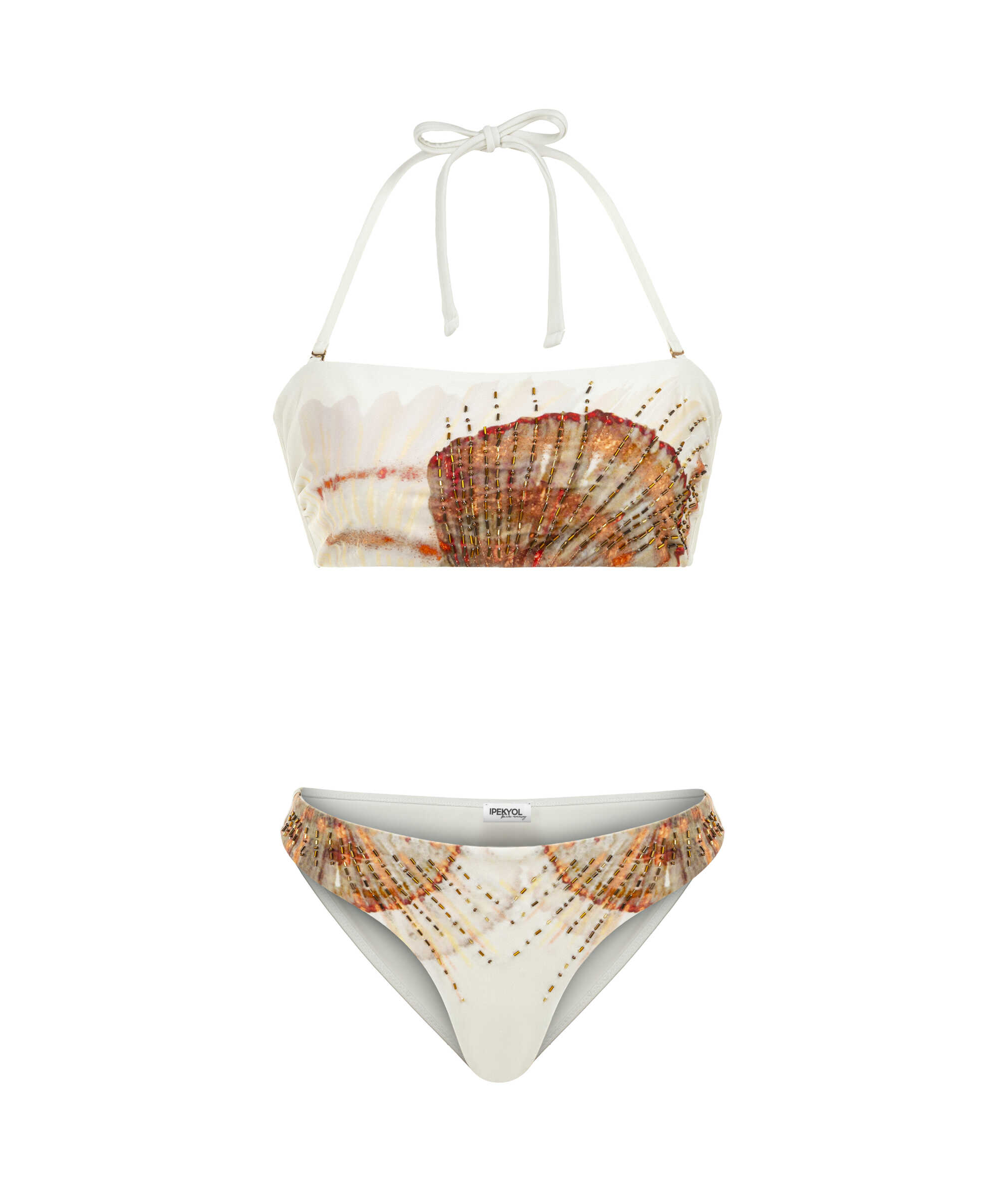 Desenli ve işlemeli bikini seti - IS1260038006018 - Ekru Bikini