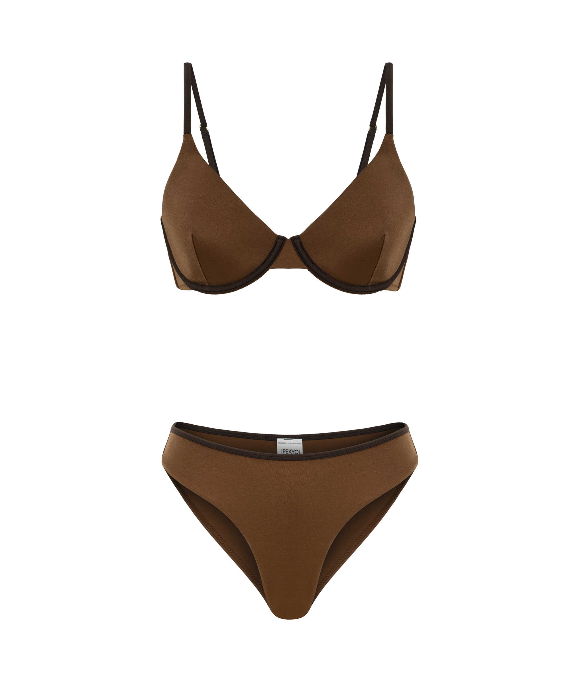 Kontrast biyeli bikini seti - IS1260038009007 - Açık Kahverengi Bikini