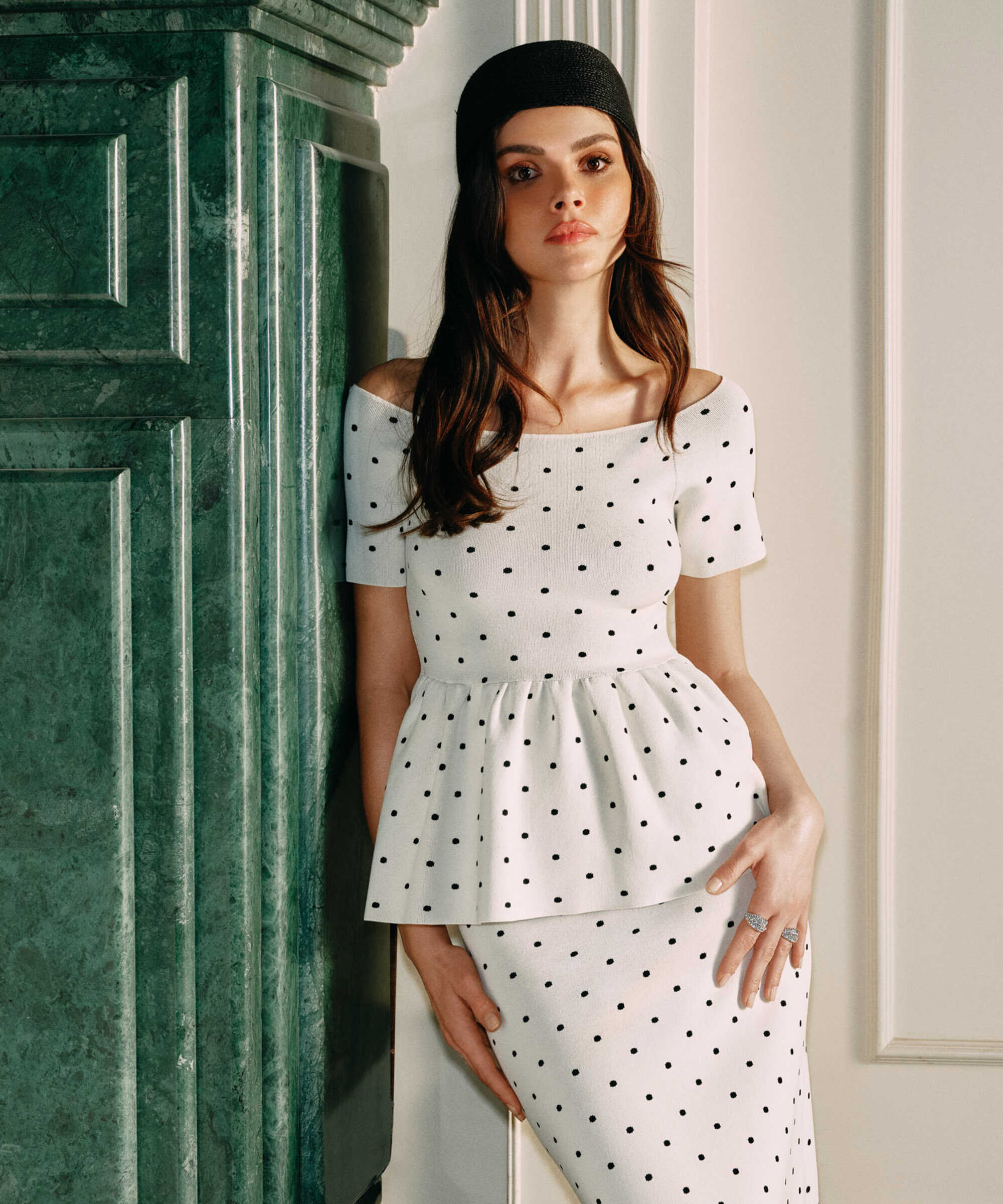 Puantiye desen peplum triko - IS1260050031018 - Ekru Triko