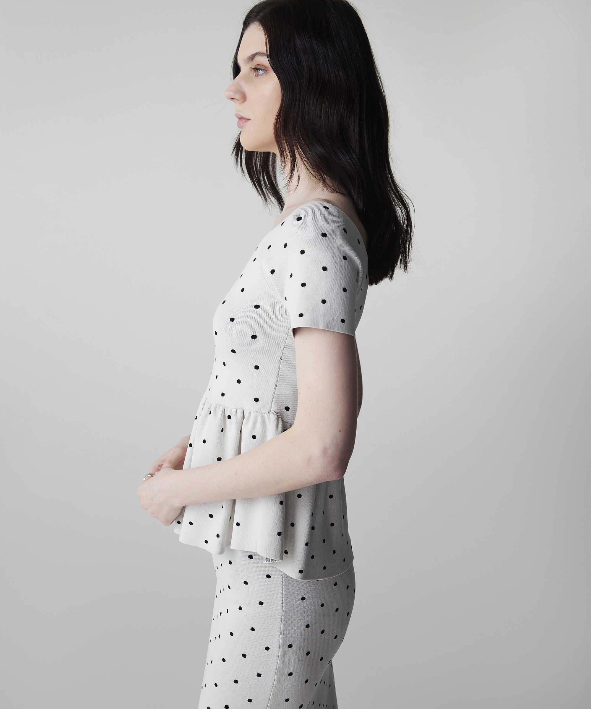 Puantiye desen peplum triko - IS1260050031018 - Ekru Triko