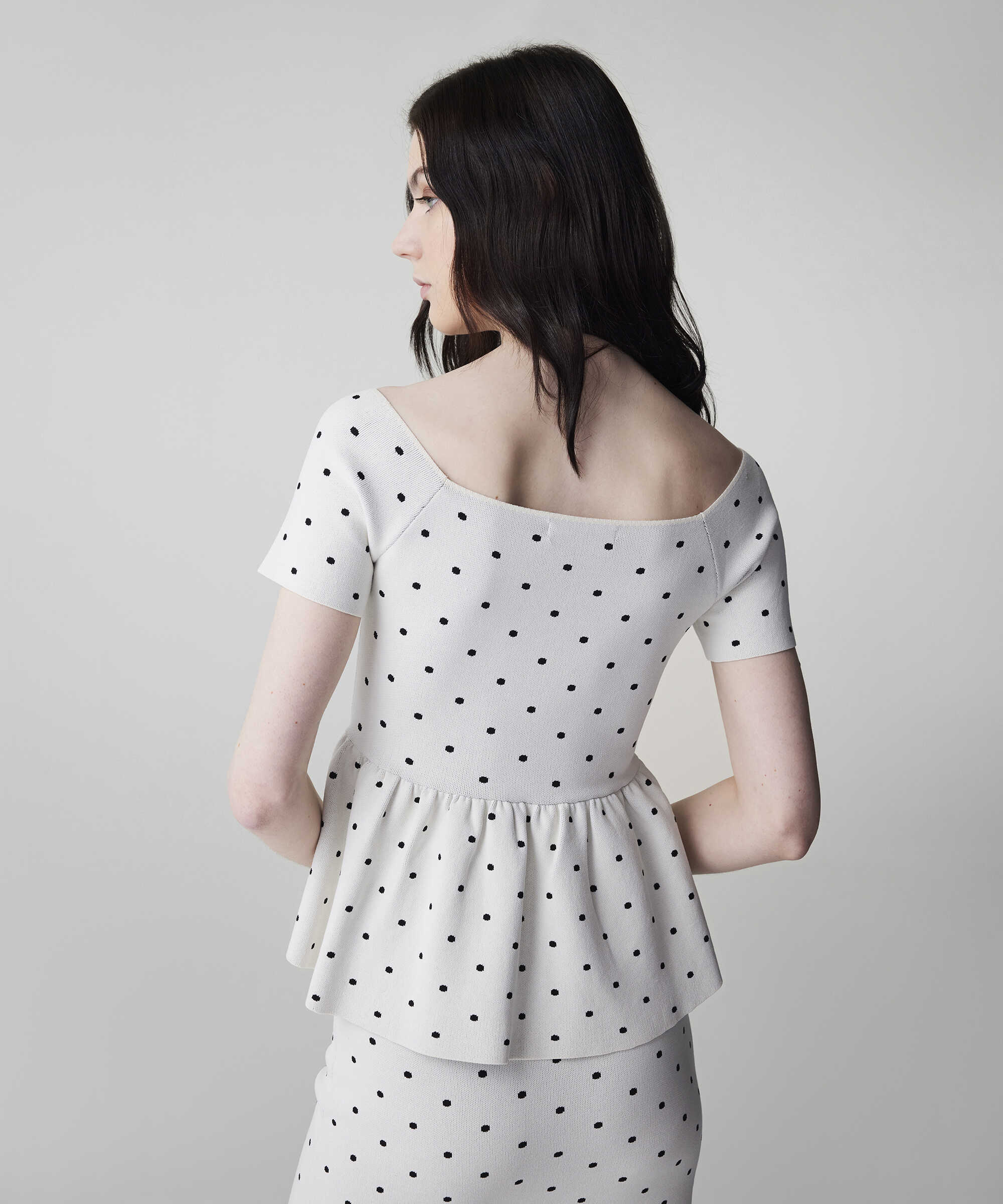 Puantiye desen peplum triko - IS1260050031018 - Ekru Triko