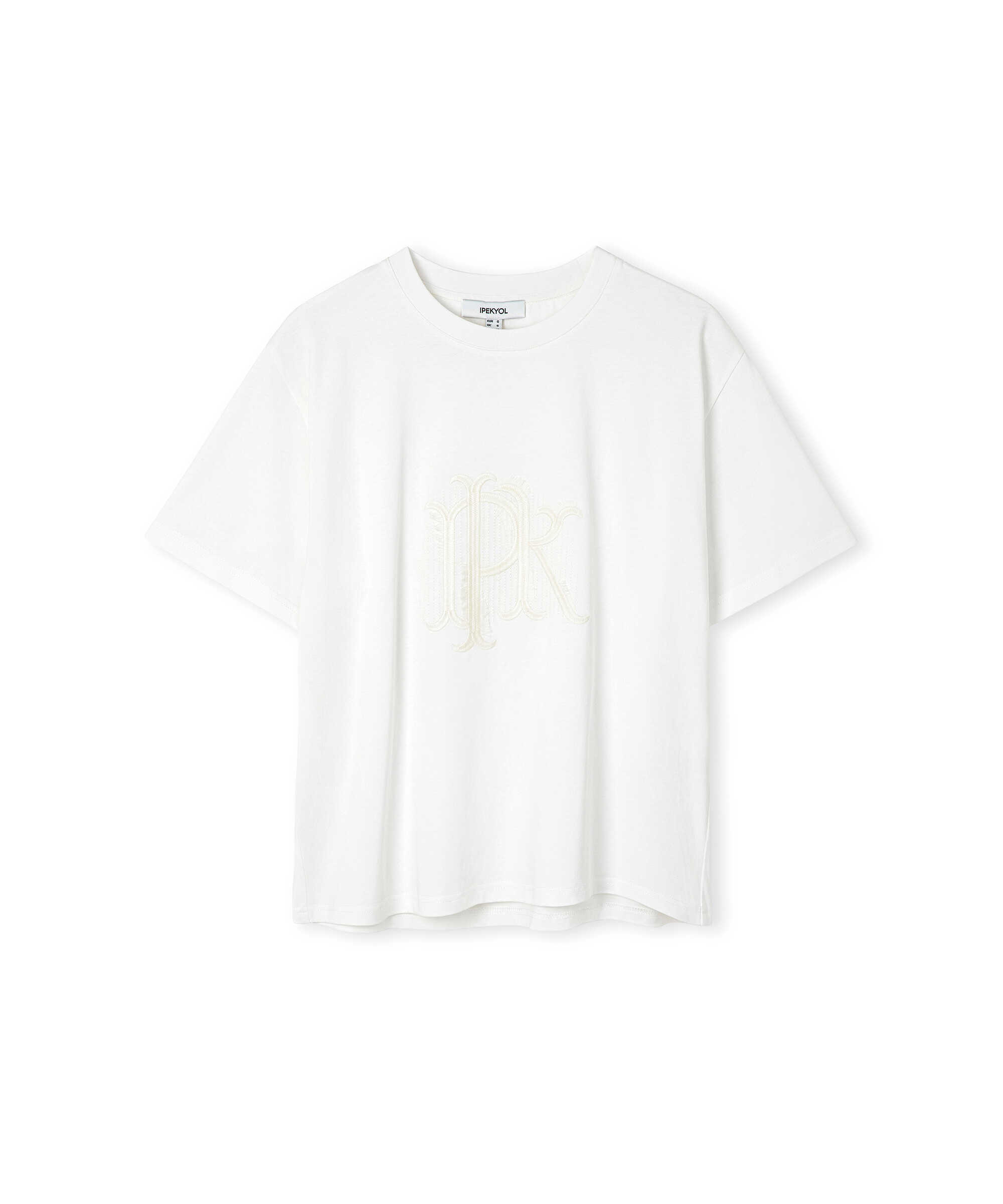 Monogram nakışlı tişört - IS1260070248018 - Ekru Tişört