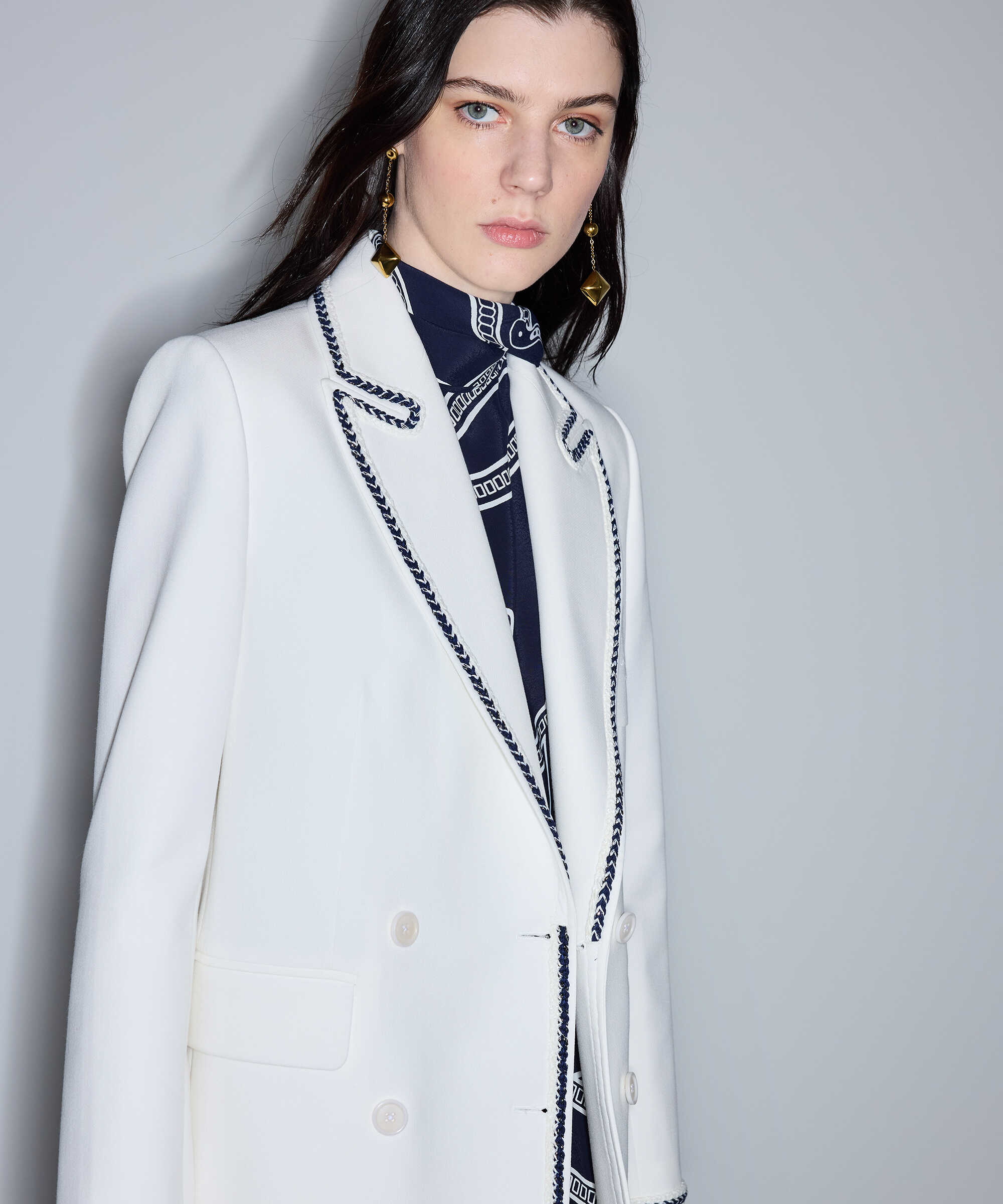 Beyaz Kontrast şeritli kruvaze blazer IS1260106011002 | İpekyol