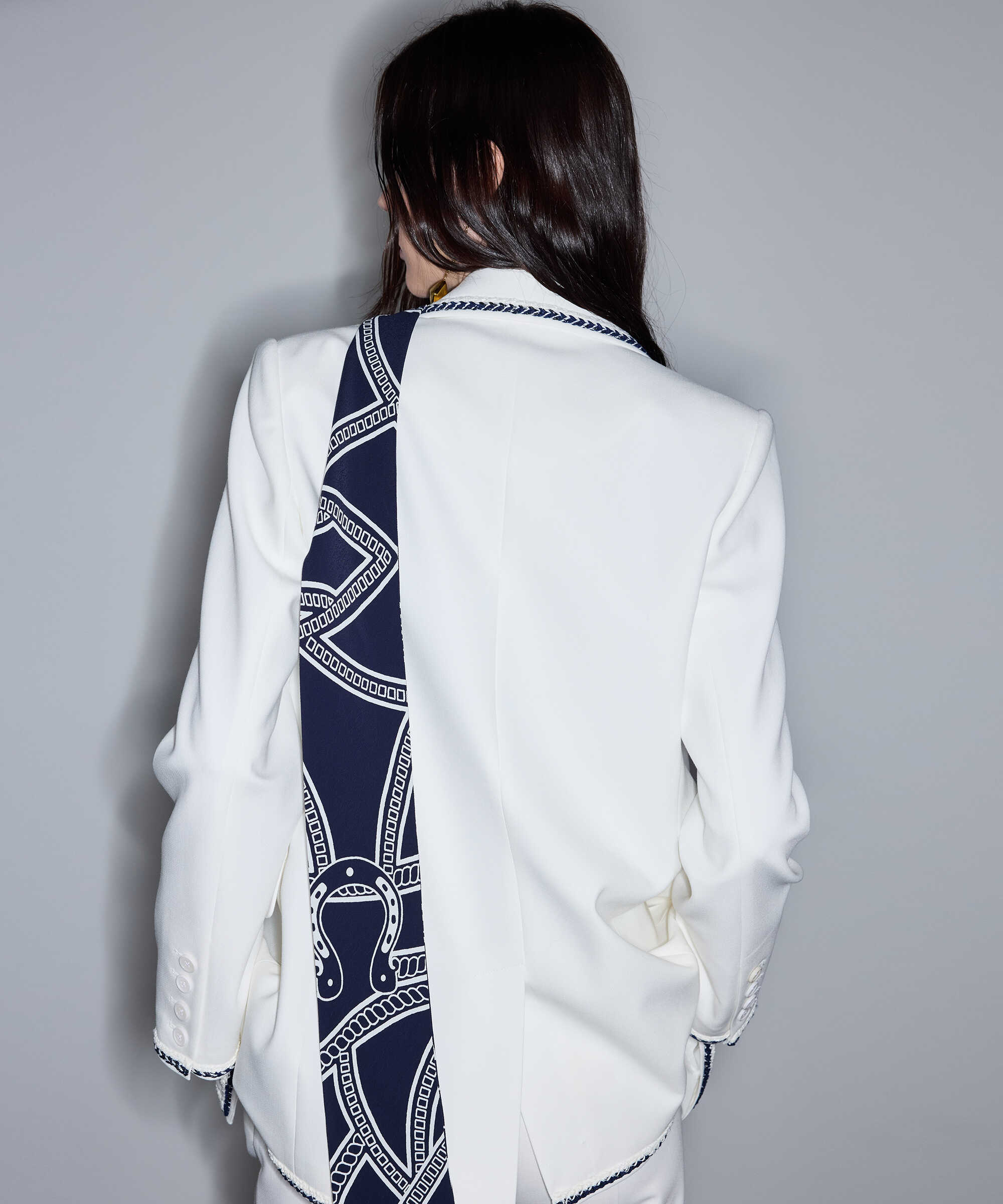 インザーZスーツ Beyaz Kontrast şeritli kruvaze blazer IS1260106011002 | İpekyol