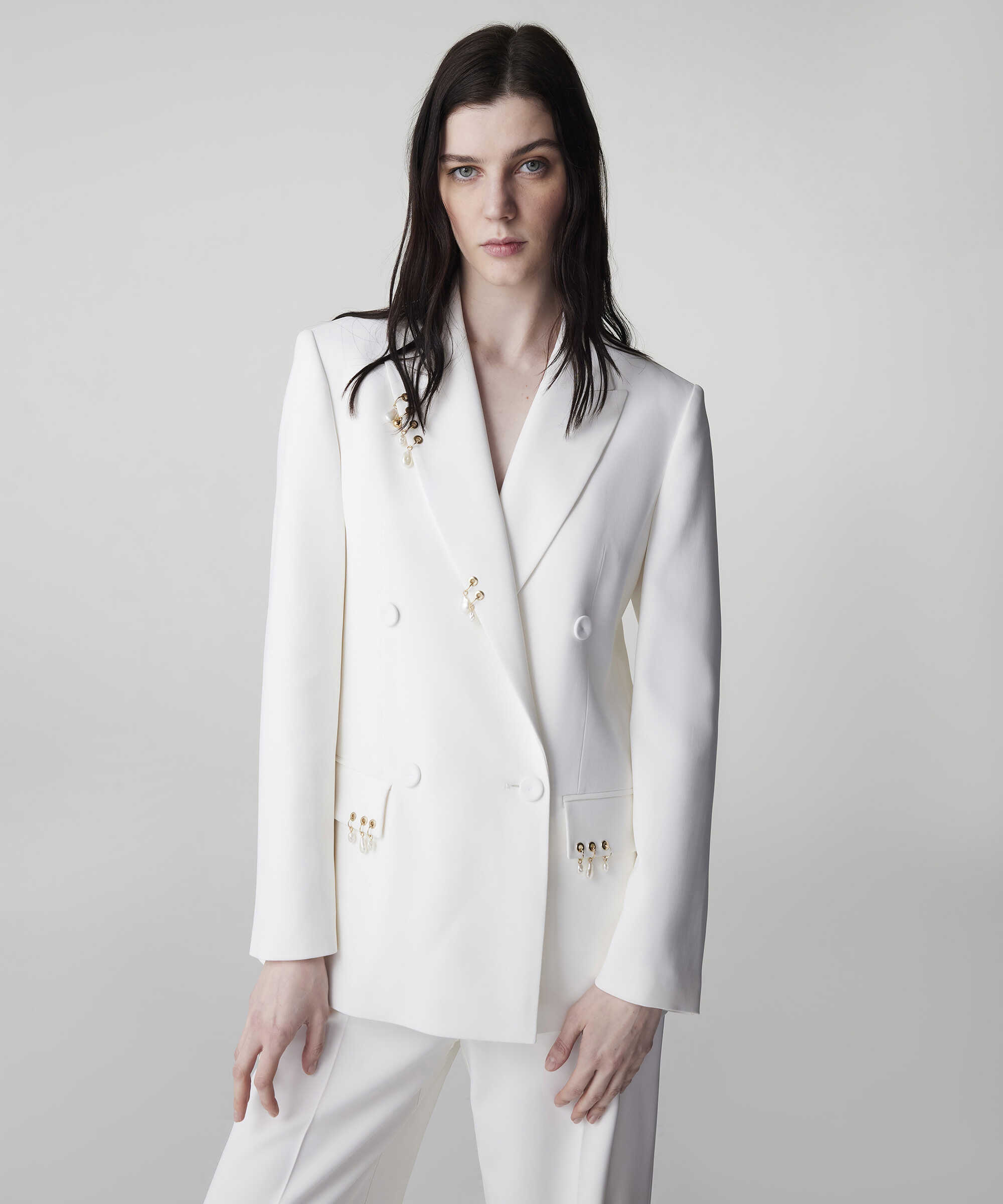 Karma aksesuarlı kruvaze blazer - IS1260106016018 - Ekru Blazer