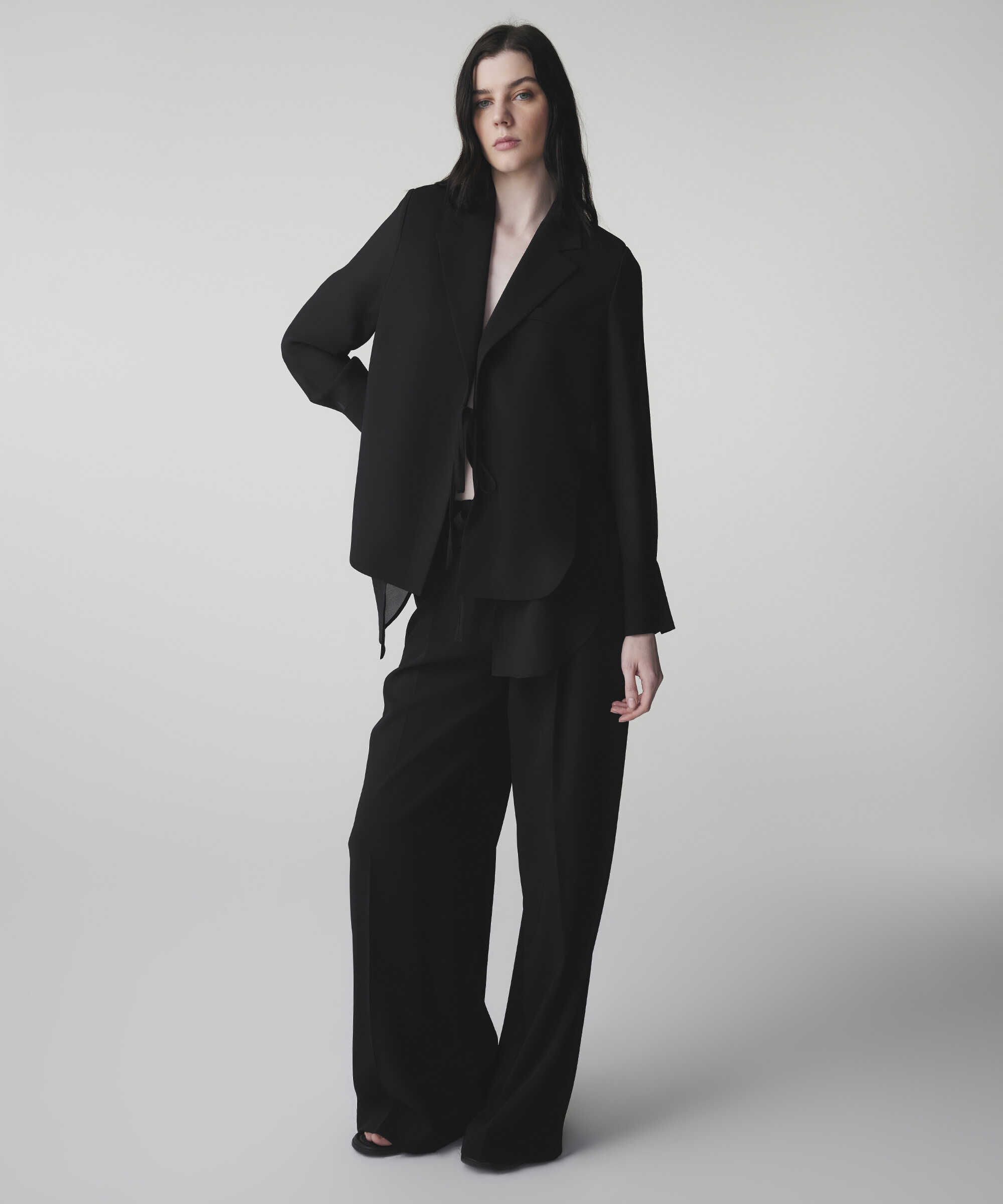 Kumaş mix vatkalı blazer - IS1260106019001 - Siyah Blazer
