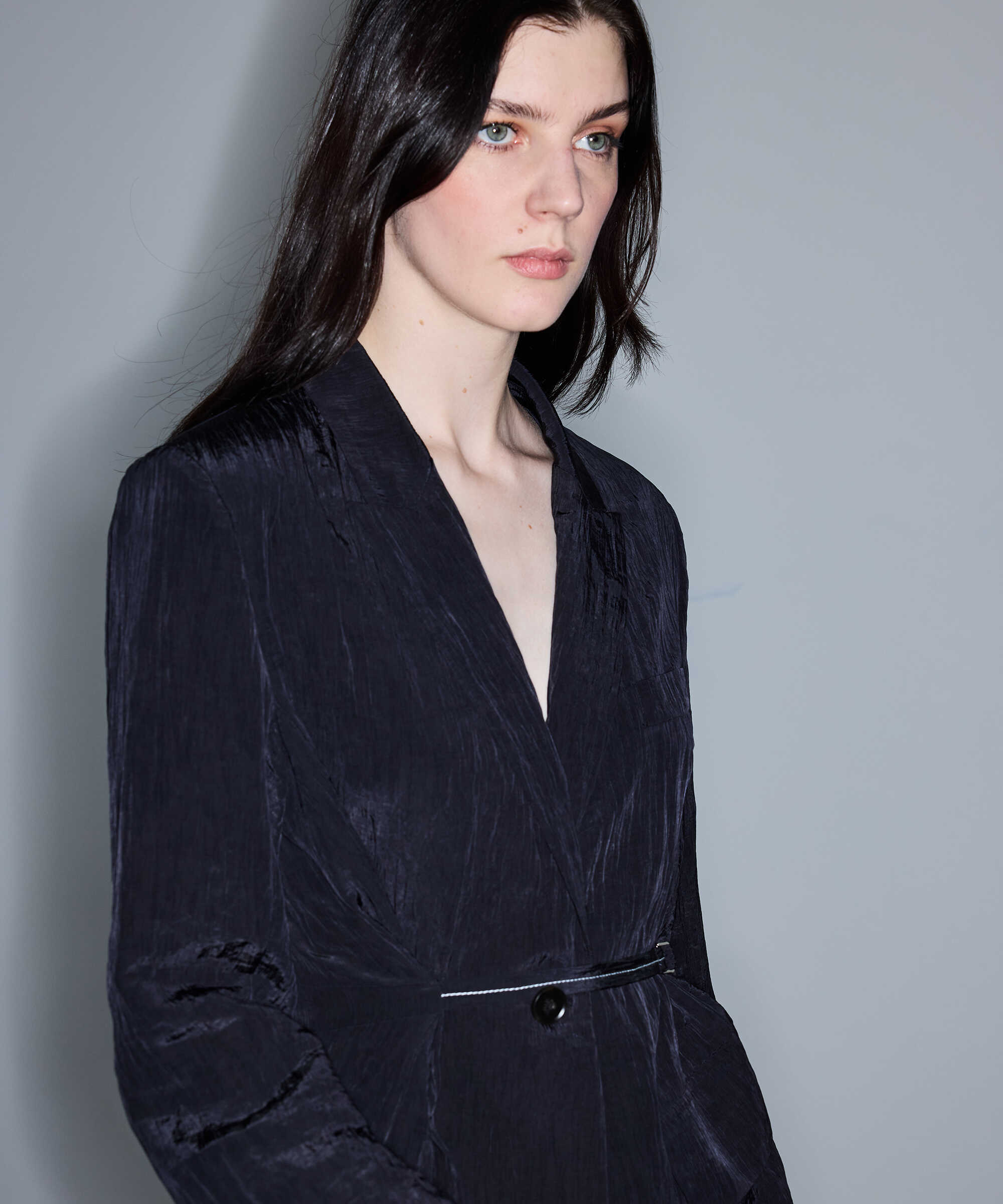 Kırışık efektli vatkalı blazer - IS1260106023001 - Siyah Blazer
