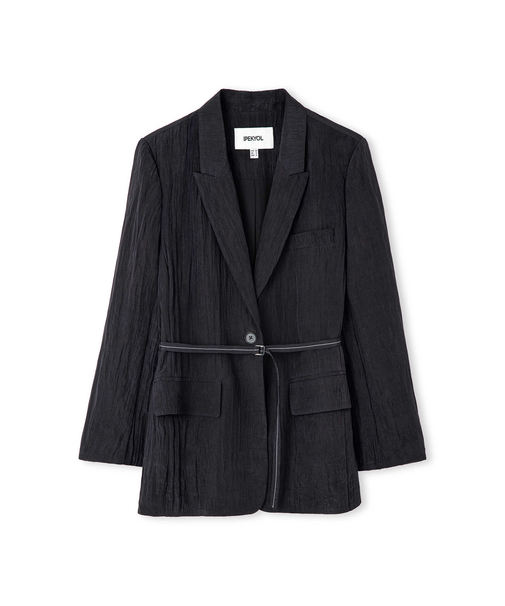 Kırışık efektli vatkalı blazer - IS1260106023001 - Siyah Blazer