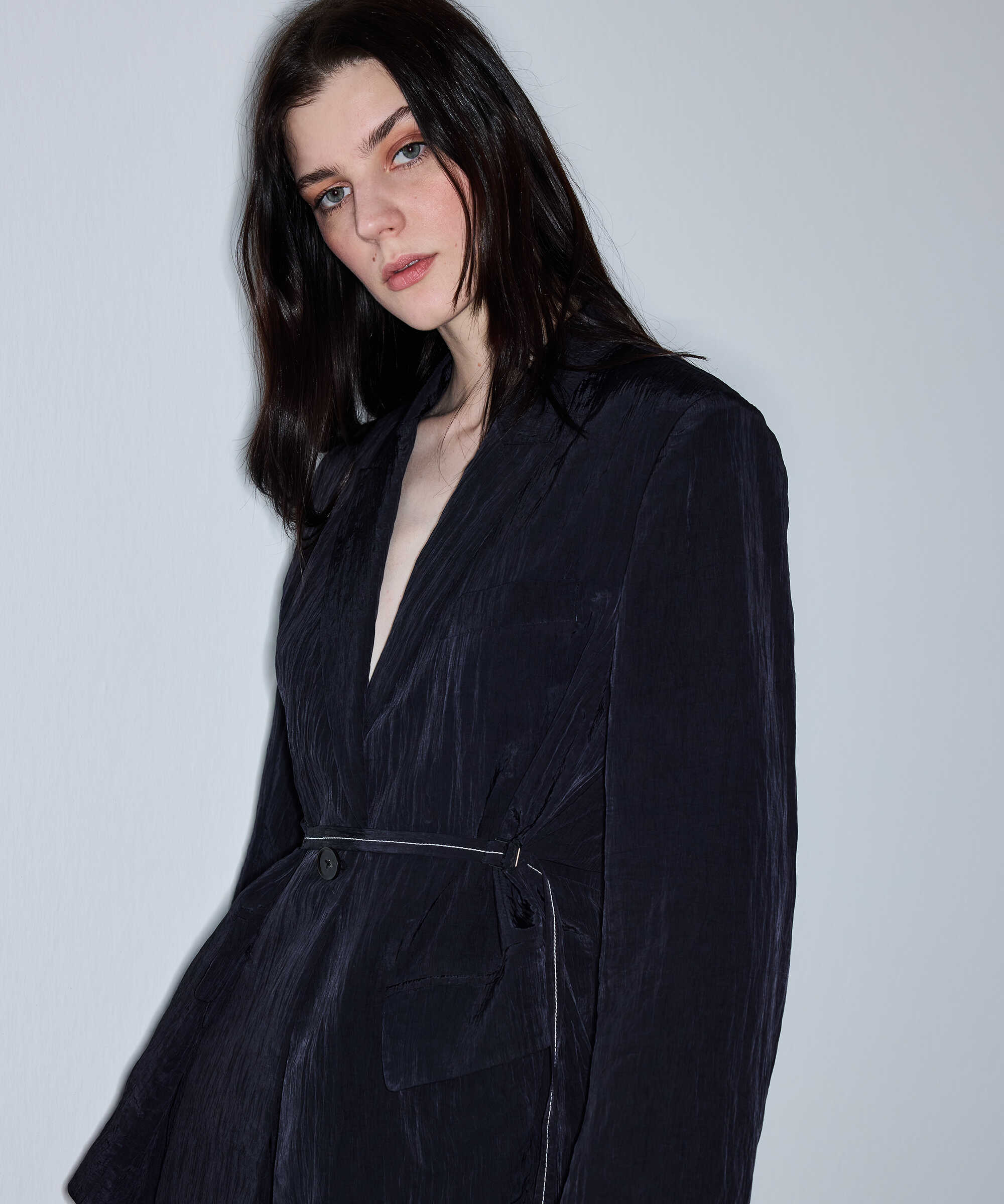 Kırışık efektli vatkalı blazer - IS1260106023001 - Siyah Blazer