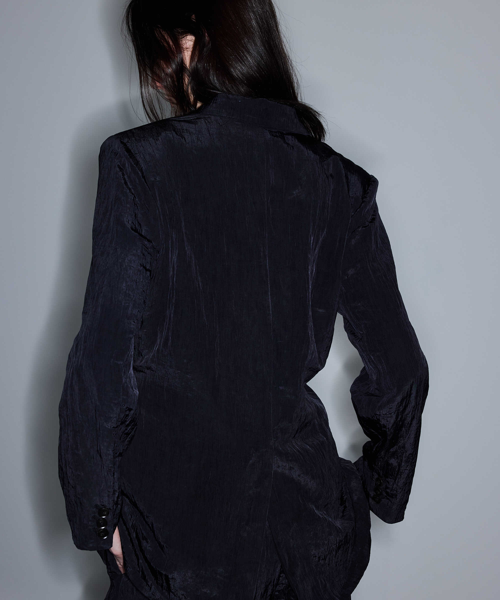 Kırışık efektli vatkalı blazer - IS1260106023001 - Siyah Blazer