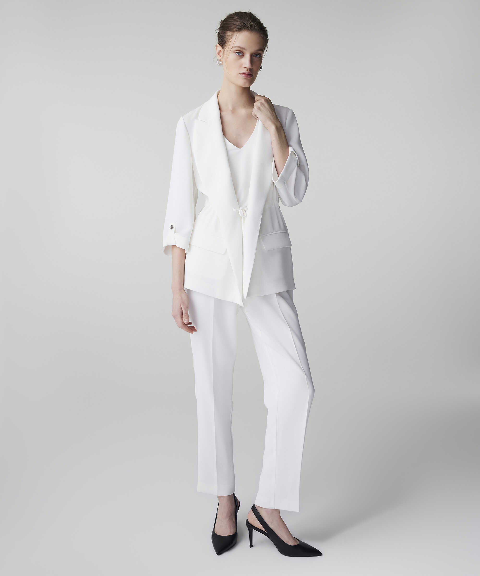 Belden bağlamalı blazer - IS1260106026018 - Ekru Blazer