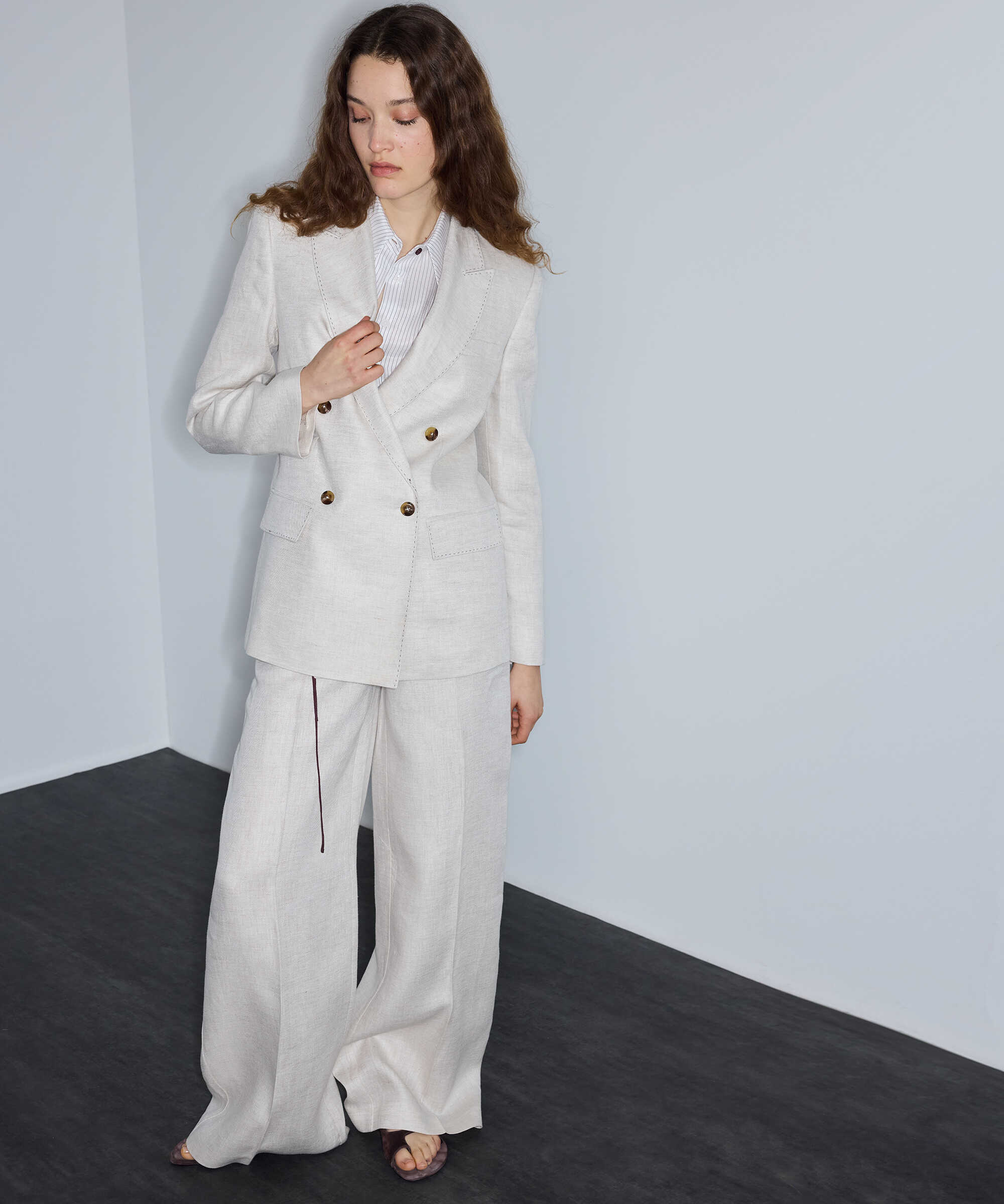 Vatkalı keten blazer - IS1260106029030 - Taş Blazer