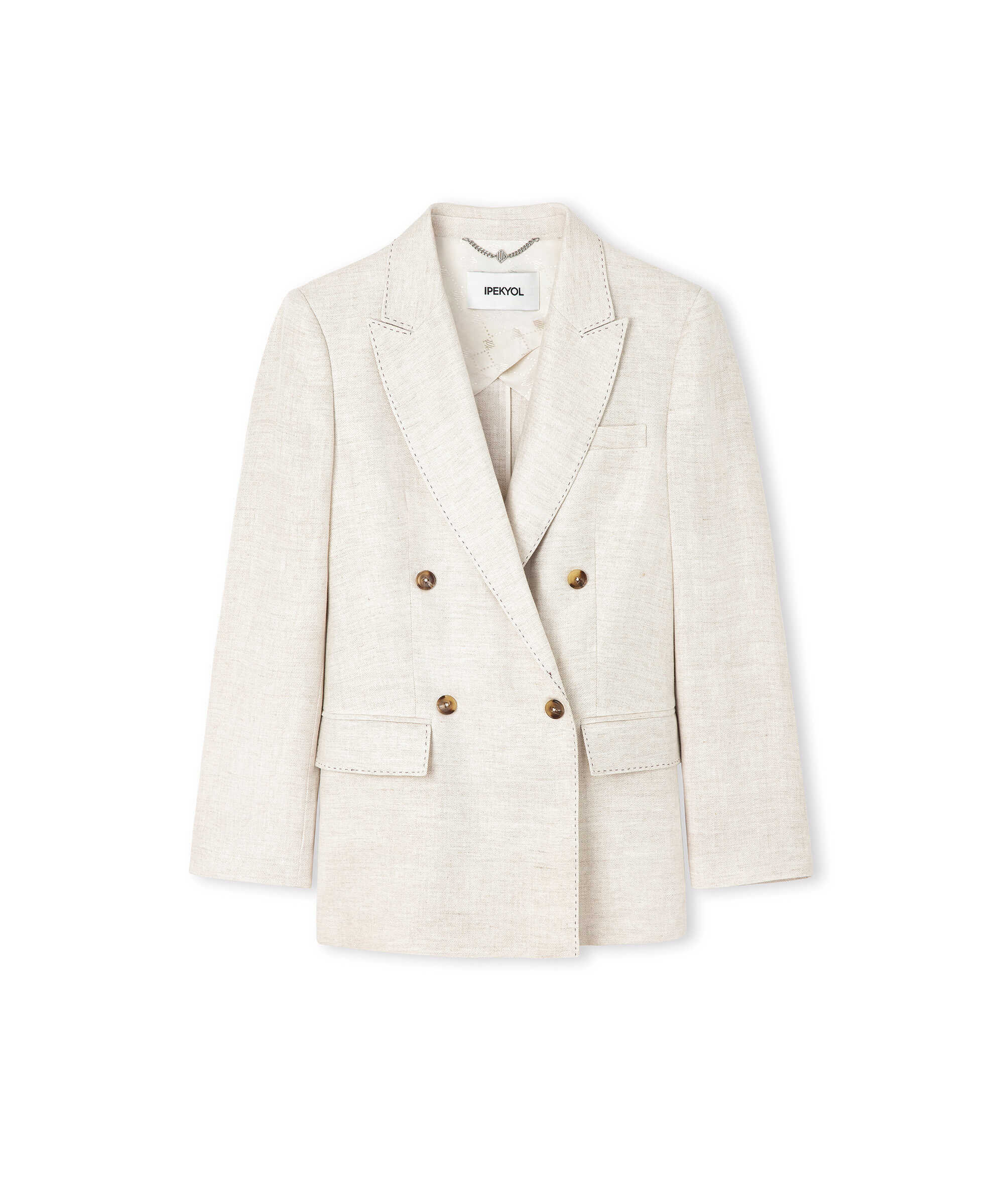 Vatkalı keten blazer - IS1260106029030 - Taş Blazer
