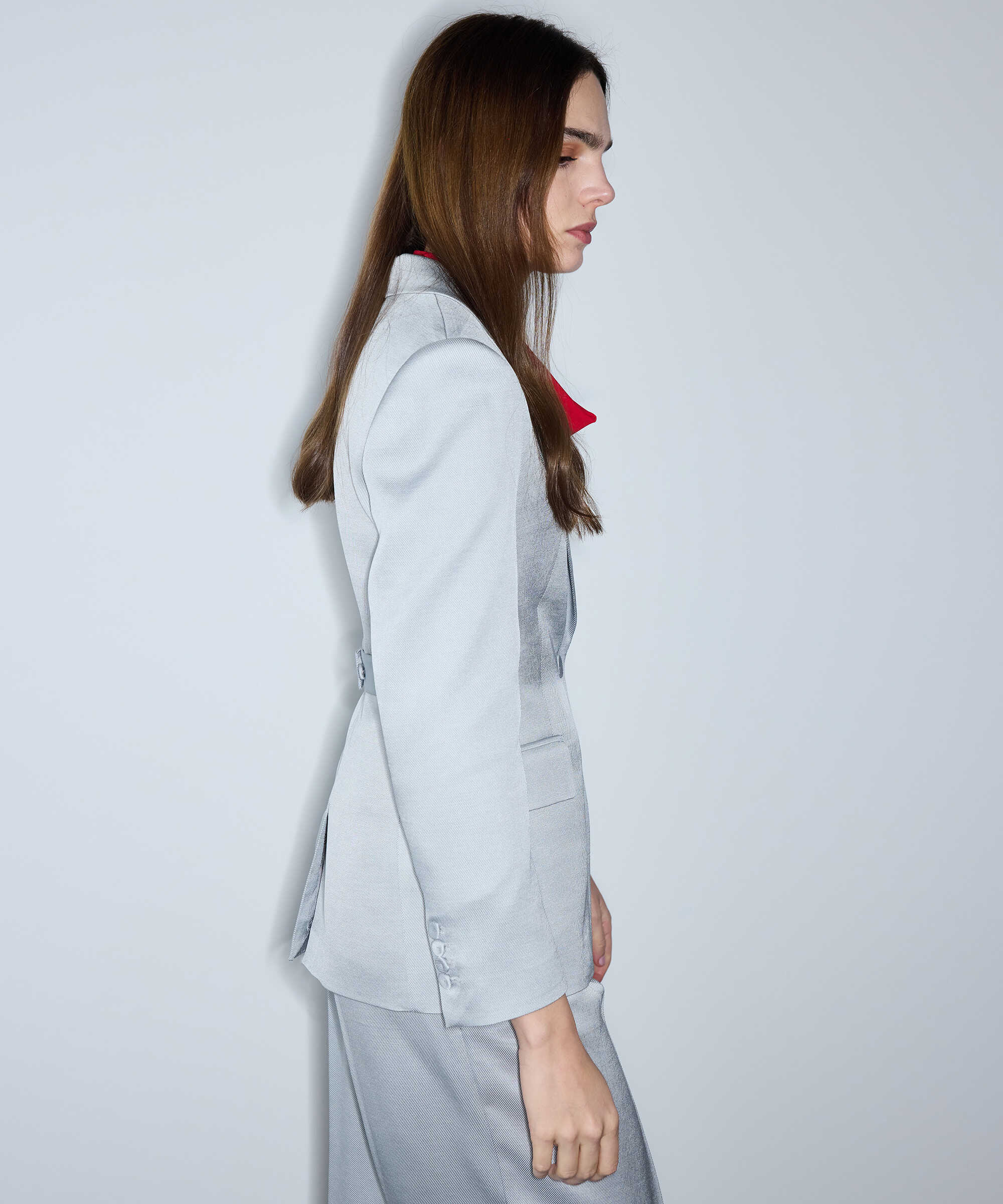 Bel vurgulu blazer - IS1260106035055 - Açık Gri Blazer