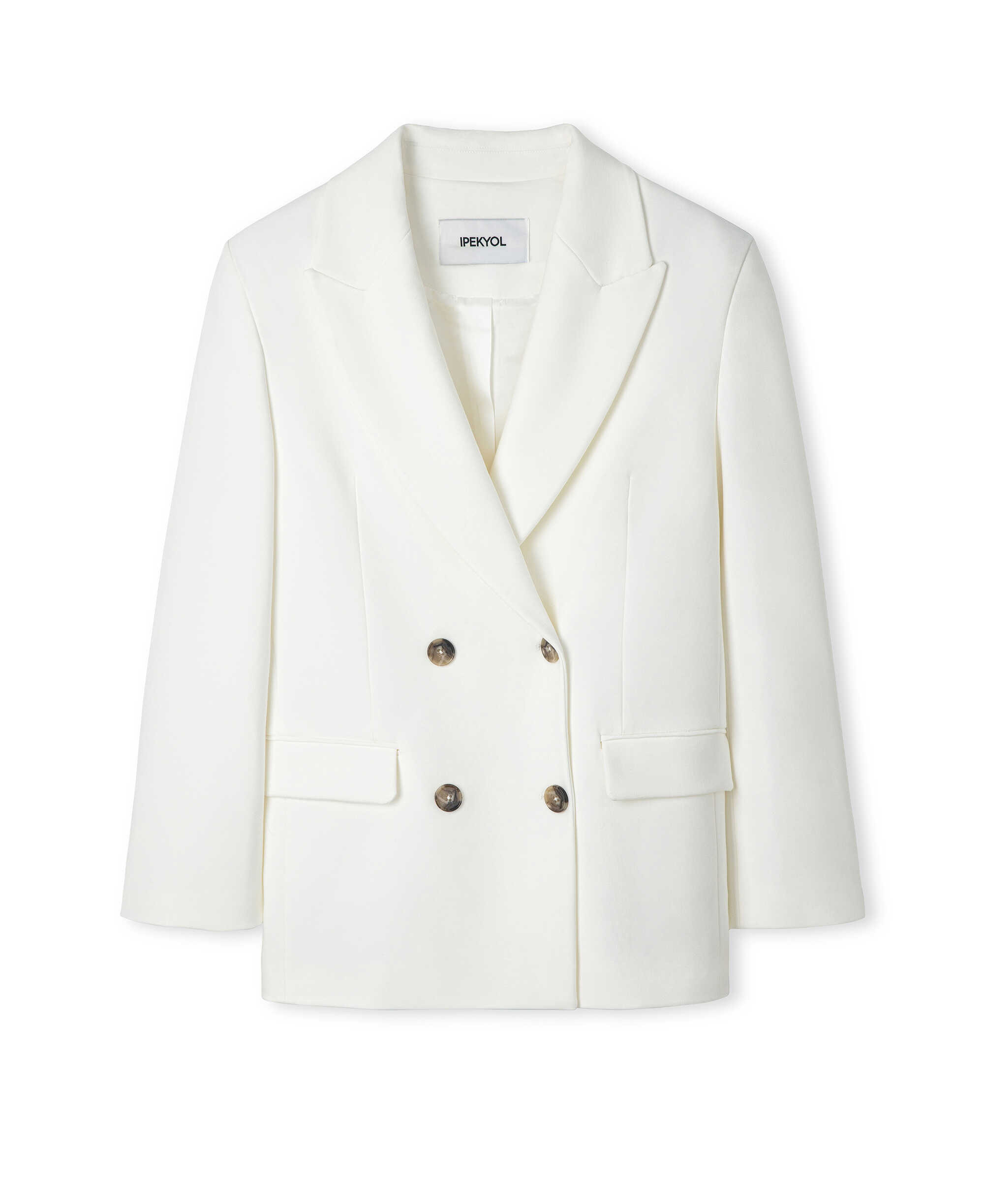 Kontrast düğmeli kruvaze blazer - IS1260106063018 - Ekru Blazer