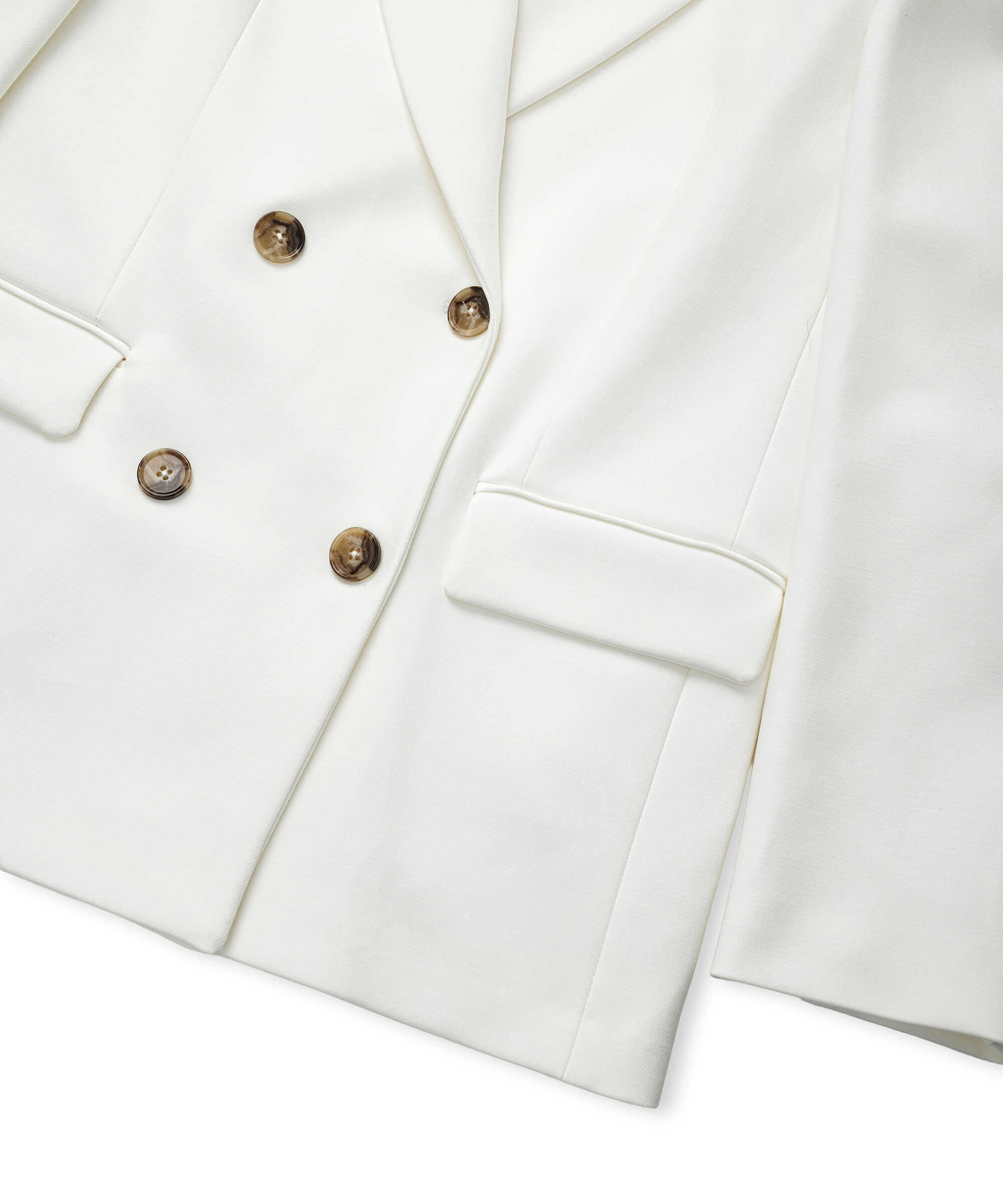 Kontrast düğmeli kruvaze blazer - IS1260106063018 - Ekru Blazer