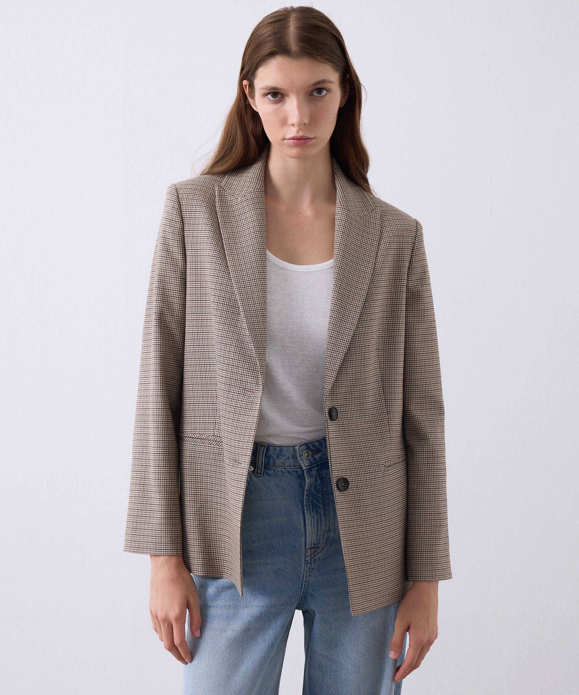 Kazayağı desen blazer  - IS1260106073003 - Natürel Blazer