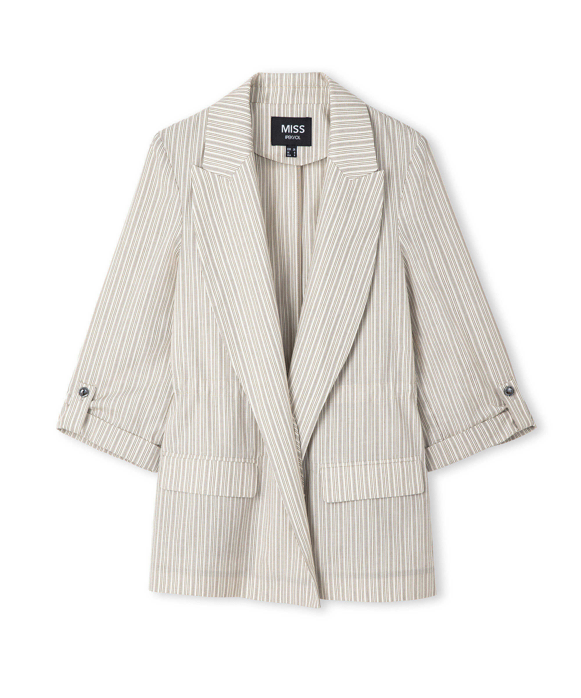 Çizgi desen blazer - IS1260106074003 - Natürel Blazer