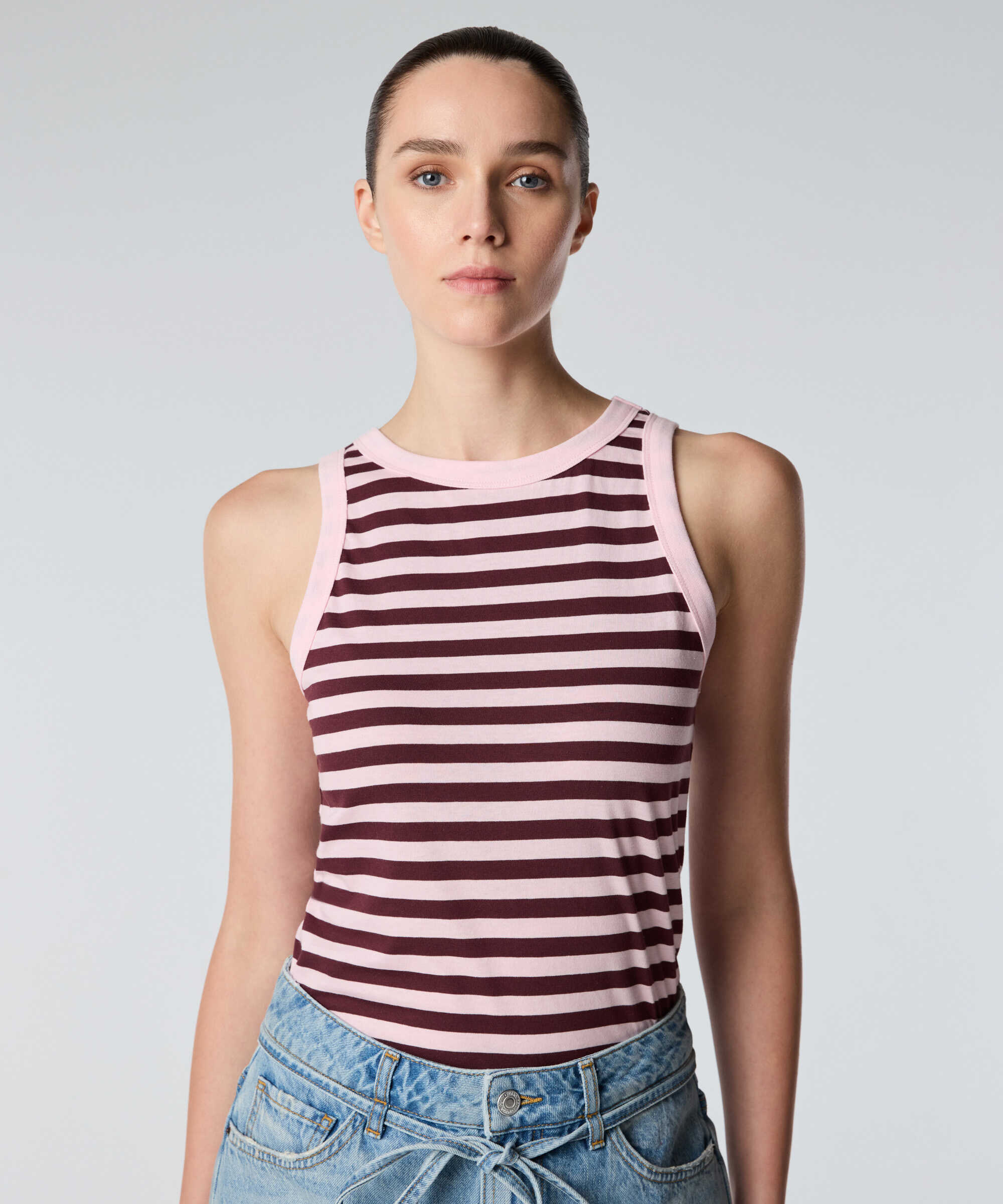 Çizgili örme tişört - IS1260152009033 - Pembe Örme Atlet