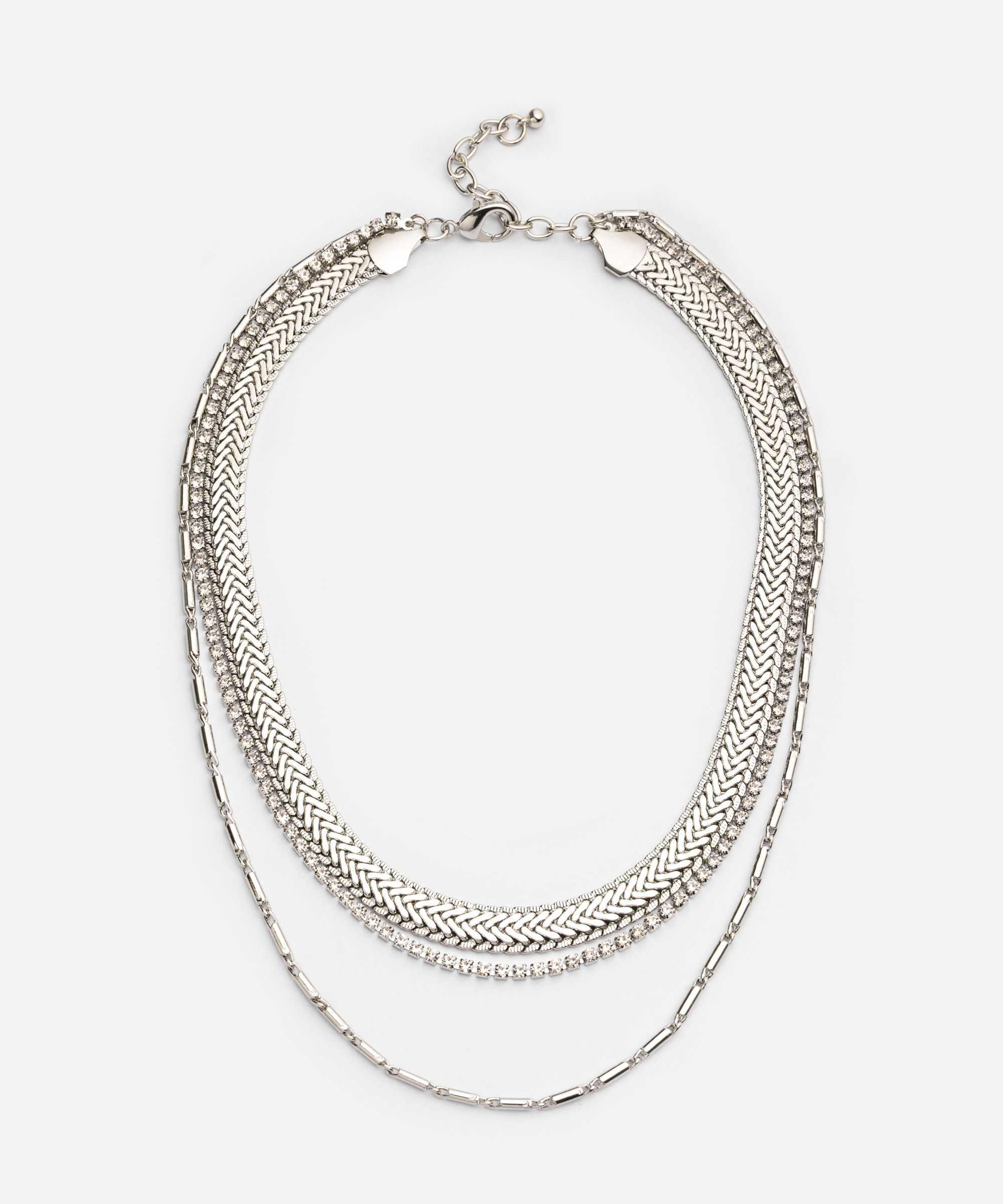 Strass taşlı metal kolye seti  - IS1260051102122 - Gümüş Kolye