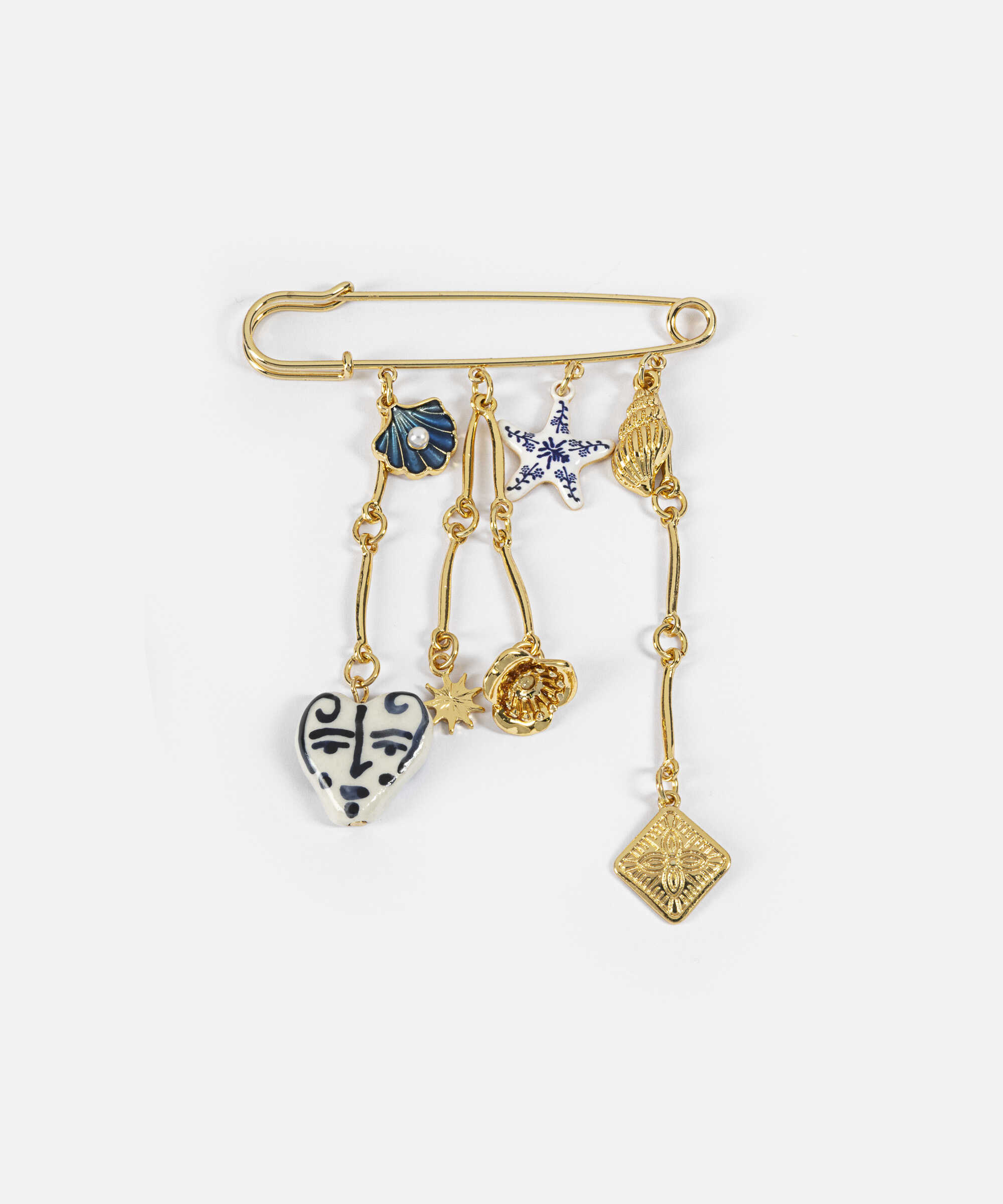 Kombine charm lı çengelli iğne broş - IS1260057012265 - Altın Broş