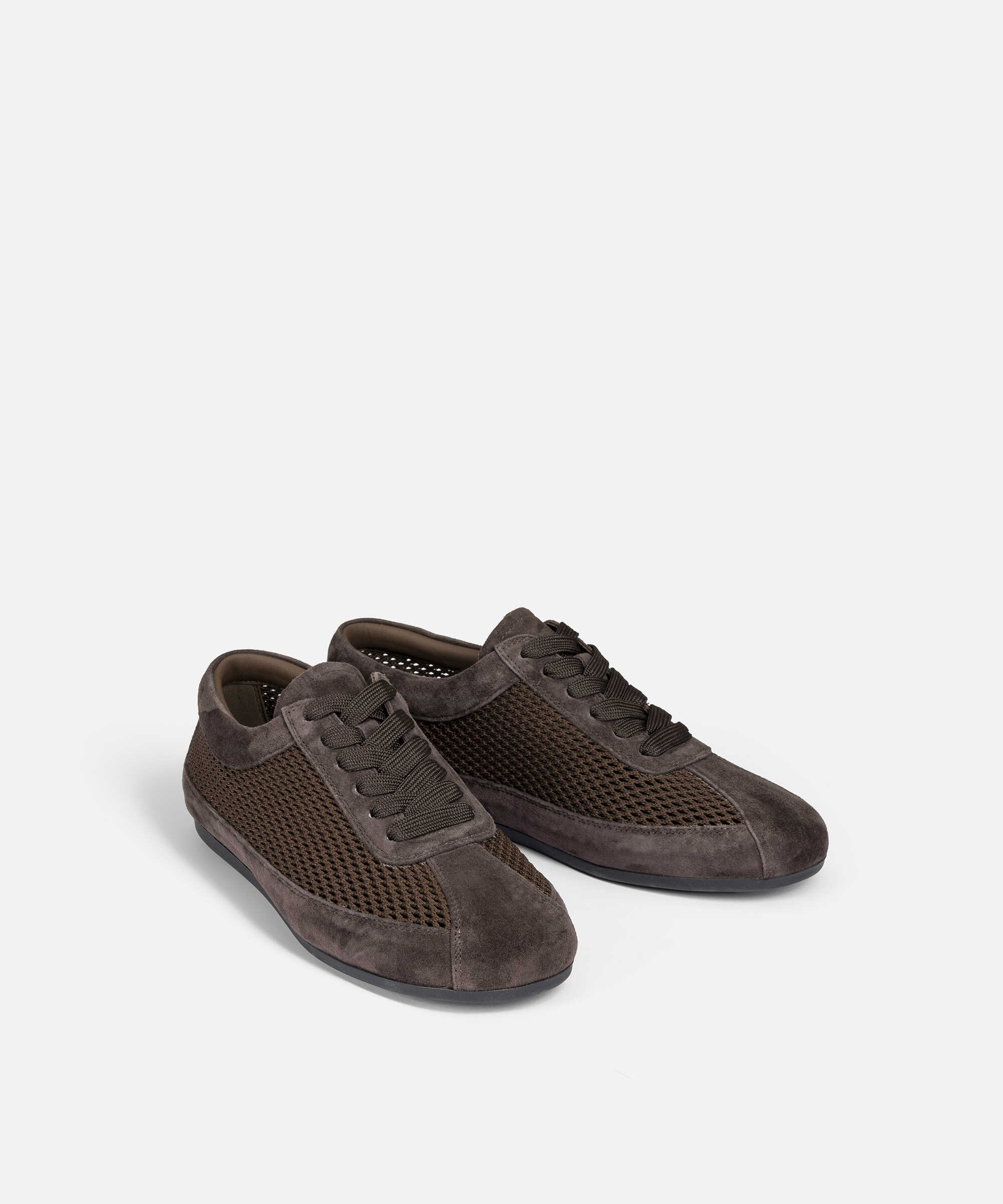 Deri içerikli kontrast dokulu sneaker - IS1260062012074 - Kahverengi Sneaker