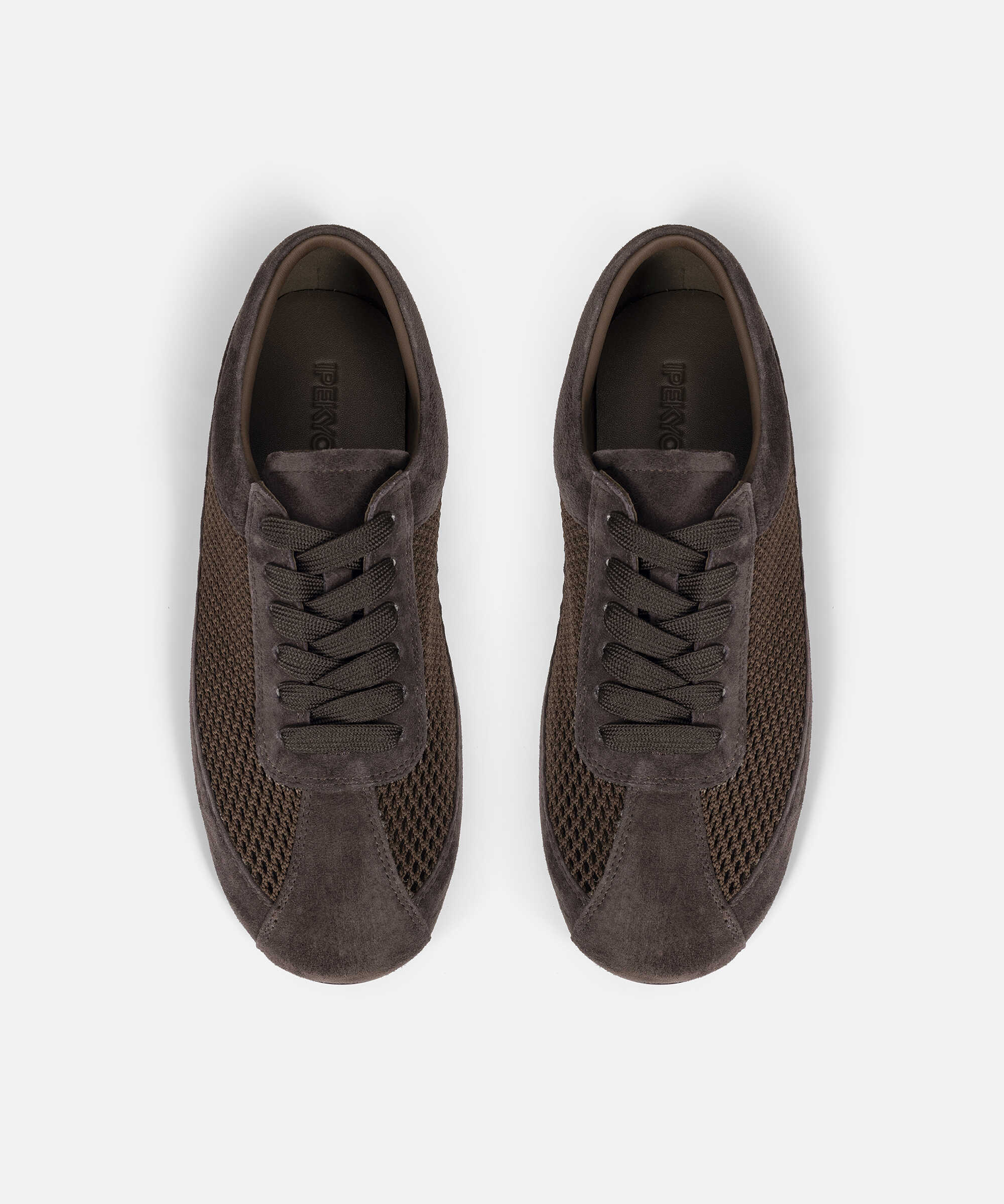 Deri içerikli kontrast dokulu sneaker - IS1260062012074 - Kahverengi Sneaker
