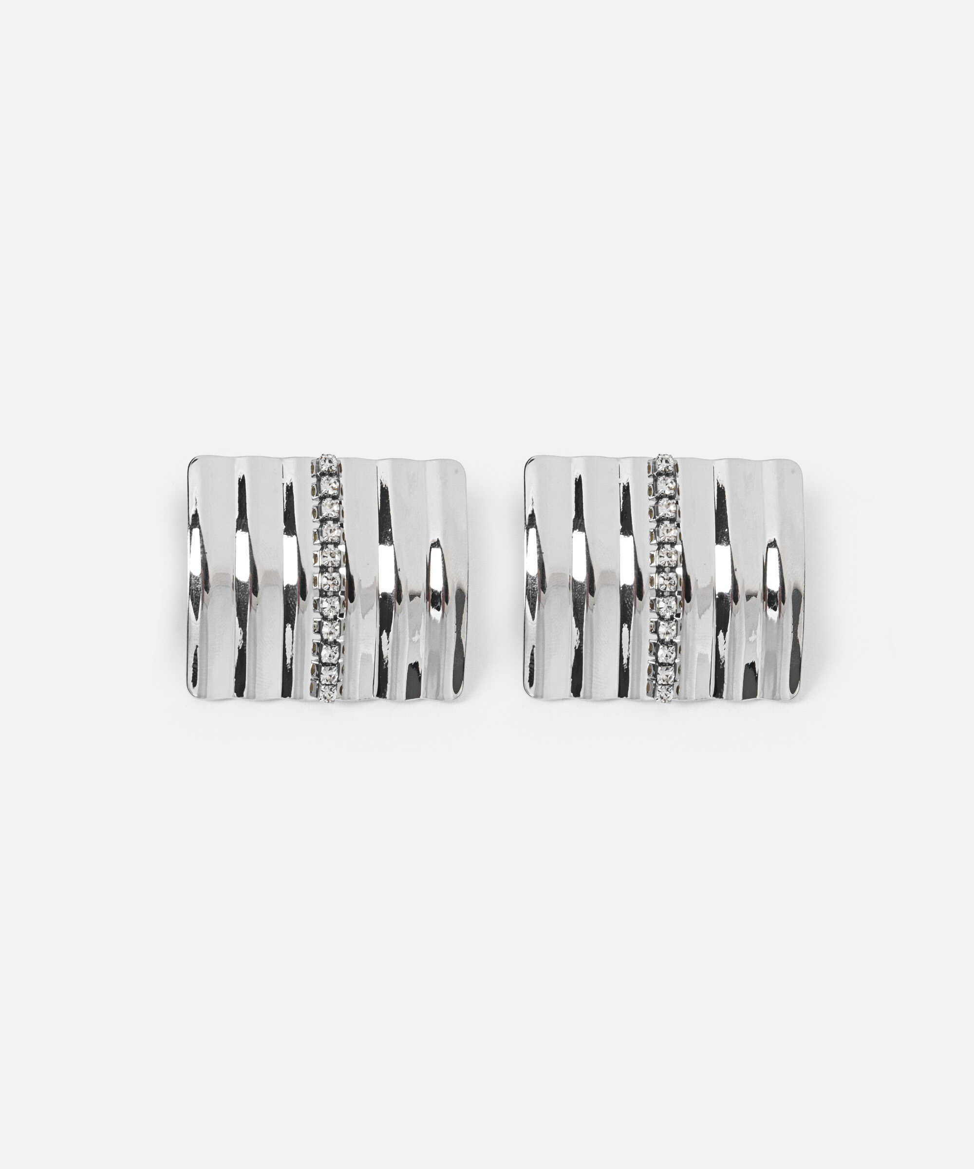 Strass taşlı dokulu metal küpe - IS1260068146122 - Gümüş Küpe