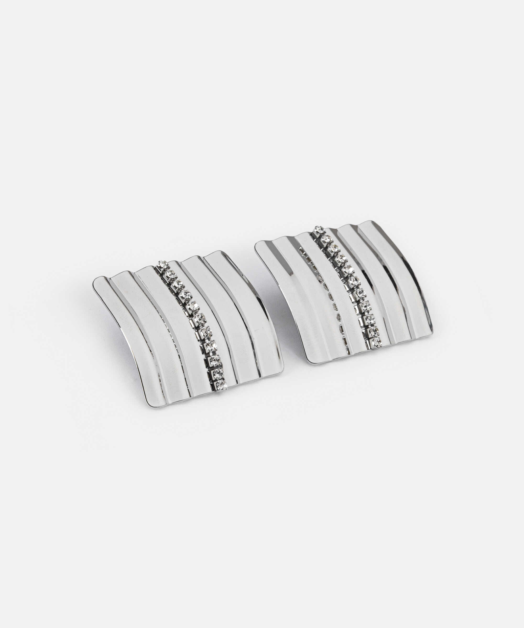 Strass taşlı dokulu metal küpe - IS1260068146122 - Gümüş Küpe