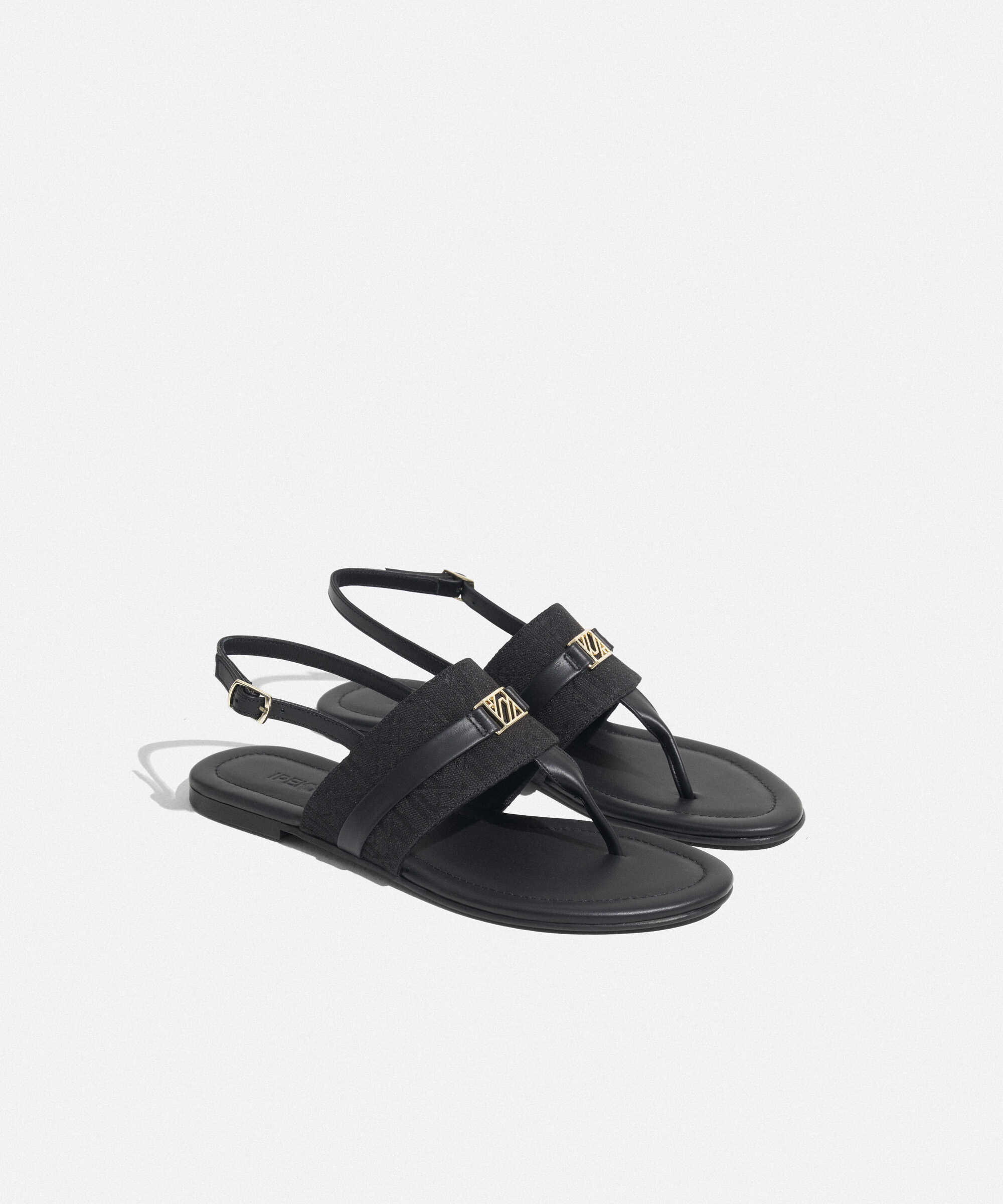 Metal tokalı monogram jakarlı sandalet - I00000033004001 - Siyah Sandalet