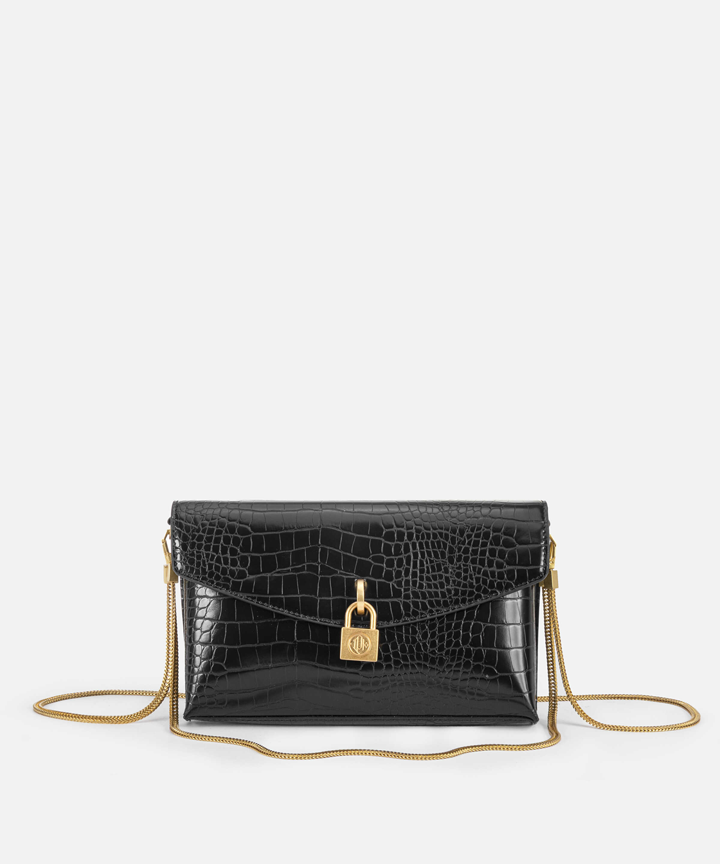 Kapaklı timsah derisi görünümlü clutch