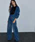 Kontrast saten kuşaklı pantolon - IW6260003197629 - İndigo Pantolon