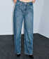 Hotfix baskılı wide leg jean pantolon - IW6260018028165 - Adriatik Mavi Jean Pantolon