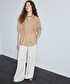 Belden bağlamalı wide leg pantolon - IS1260003249018 - Ekru Pantolon