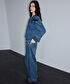 Kontrast elastik bel jean pantolon - IS1260018003089 - Mavi Jean Pantolon
