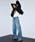 Trok baskılı wide leg jean pantolon - IS1260018016629 - İndigo Jean Pantolon