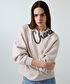 Slogan nakışlı boncuklu sweatshirt - IS1260091008023 - Bej Sweatshırt