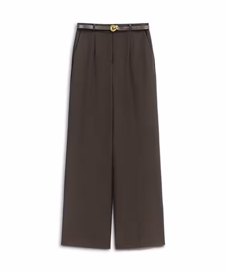 Wide leg fit kemer aksesuarlı pantolon - IW6250003176074 - Kahverengi Pantolon