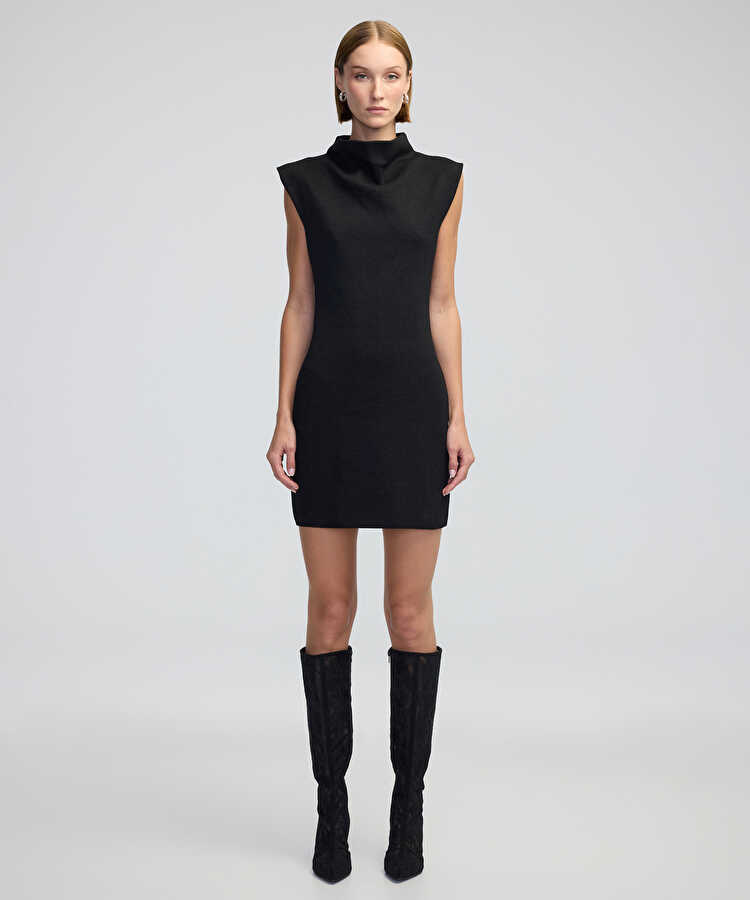 Triko mini elbise - IW6240002299001 - Siyah Elbise