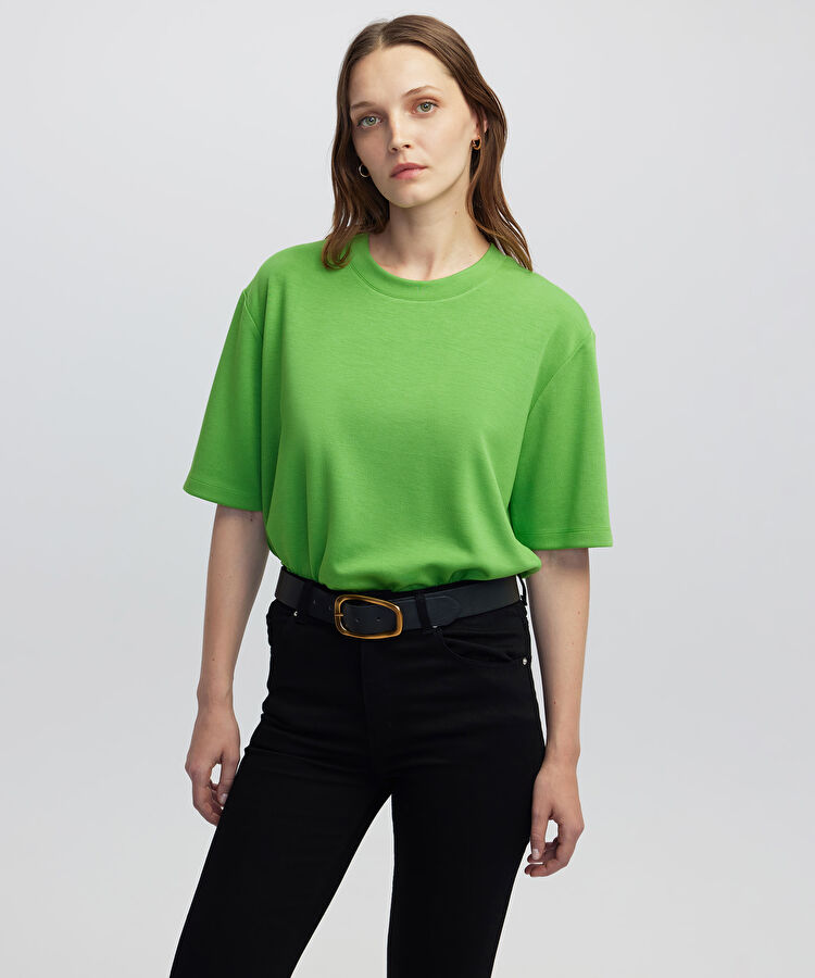 Yeşil Bisiklet yaka tişört IS1250070094070 | İpekyol