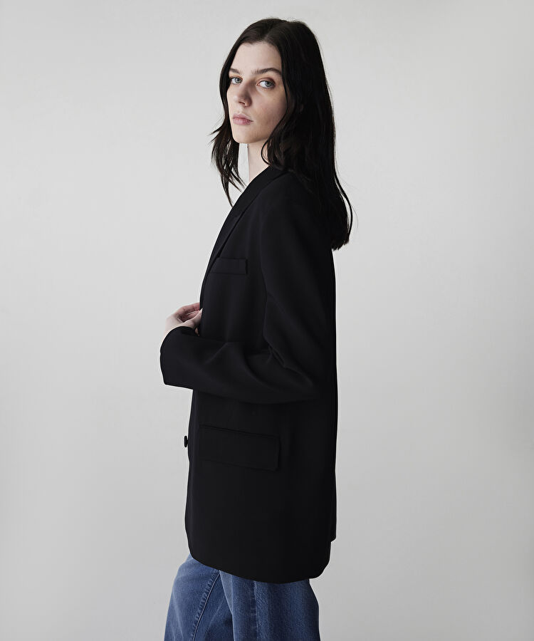 Vatkalı uzun blazer - IW6240106086001 - Siyah Blazer