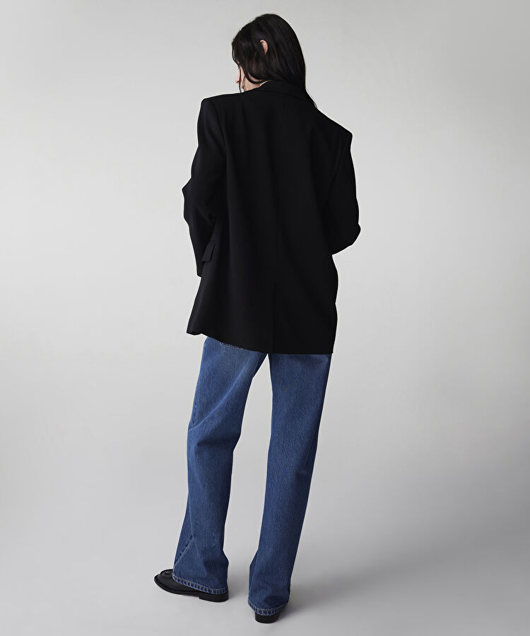 Vatkalı uzun blazer - IW6240106086001 - Siyah Blazer